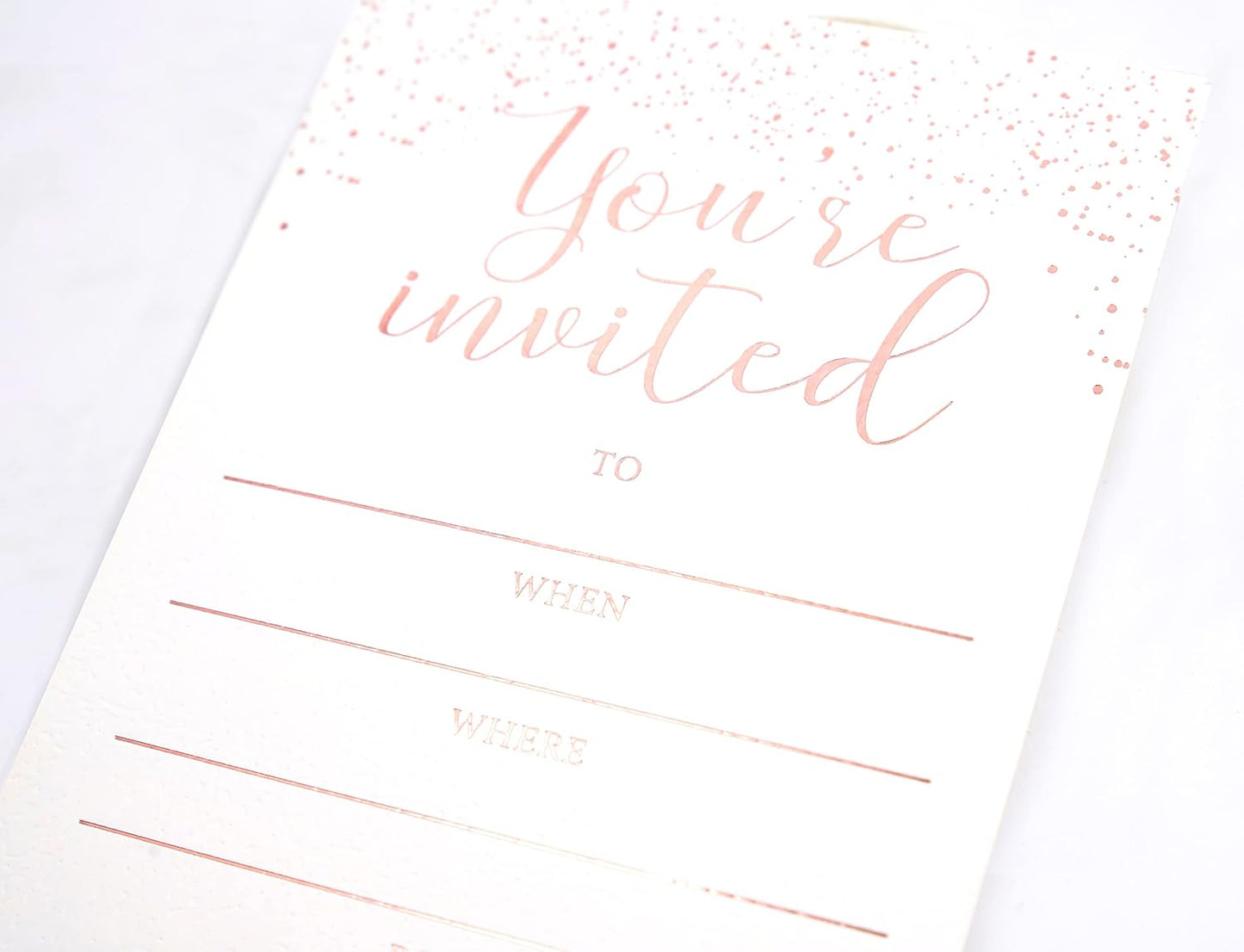 Invitation Cards - 50-Count 4" x 6" White Invitation Cards ‘’You Are Invited’’ in Rose Gold Foil with 52 Foil Kraft Envelopes – Invitation Cards For Wedding, Bridal Shower, Baby Shower, Birthday (50 Pack)