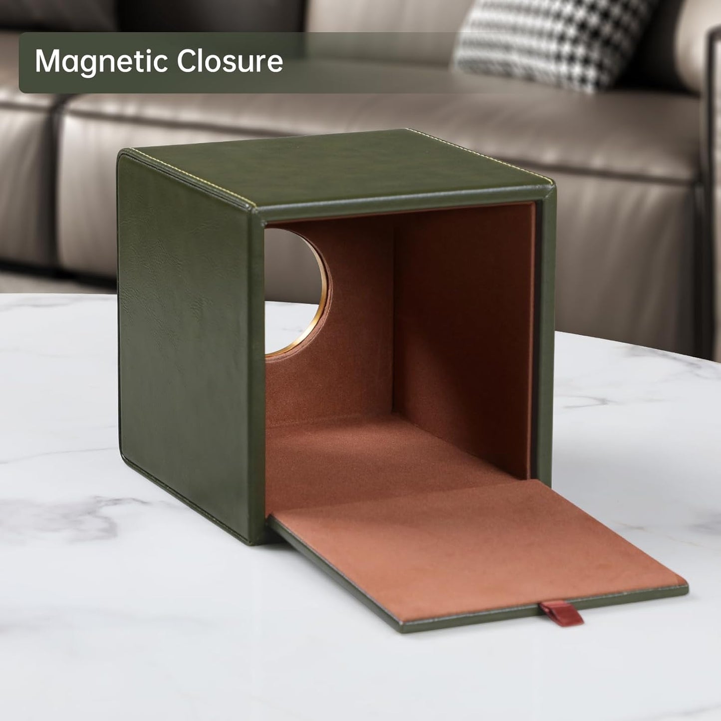 Square Tissue Box Cover, Luxury PU Leather Tissue Holder with Magnetic Closure (Dark Green)