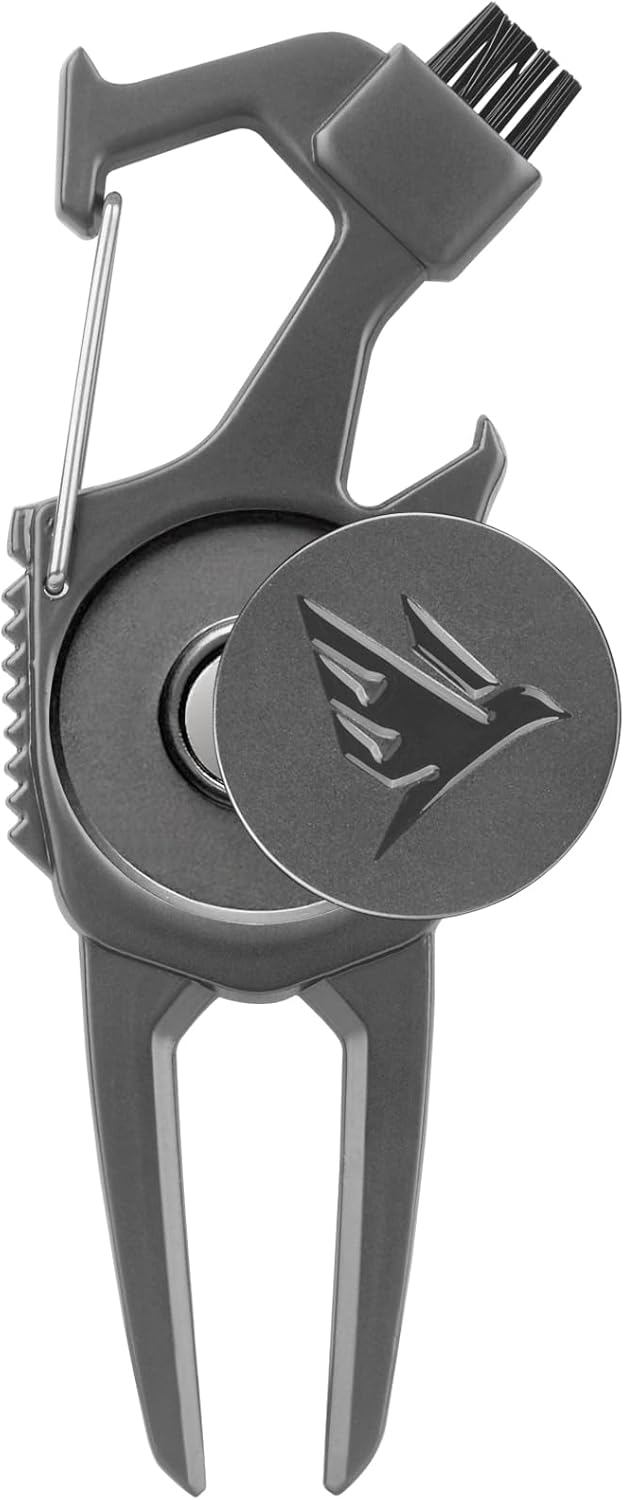 SWIFTEE Golf Divot Pitch Mark Repair Tool 7-in-1 - Club Holder, Brush, Clip Buckle, Groove Cleaner, Bottle Opener, Ball Marker, Divot Tool - Gift Box Included