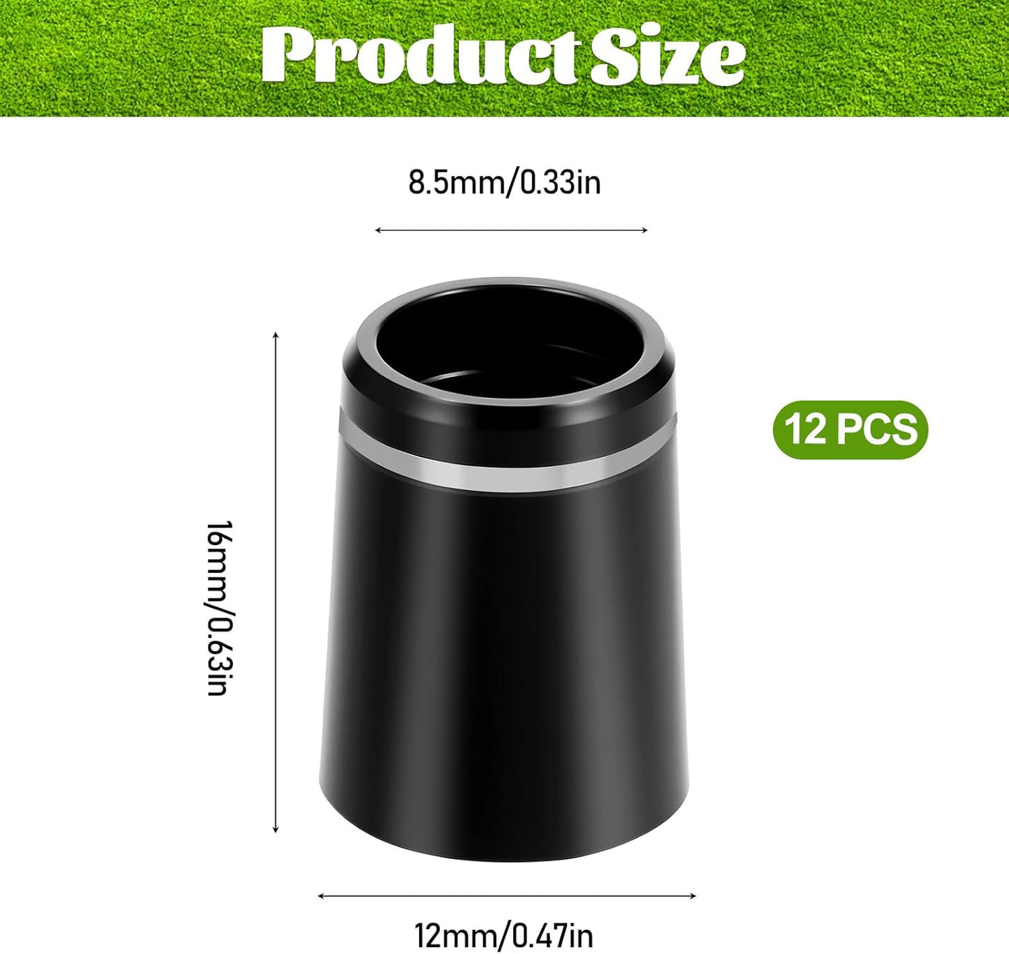 Black Golf Ferrules Compatible with Irons, 12 Pcs 0.335 Inch Tip Irons Shaft Golf Club Shafts Sleeve Adapter Black Golfs Iron ferrules with Single Silver Ring for All Iron Shaft