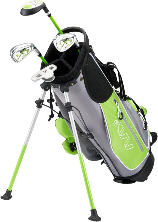 KVV Junior Complete Golf Club Set for Kids/Children Right Hand, Includes Oversize Driver, Irons, Putter, Head Cover, Portable Golf Stand Bag