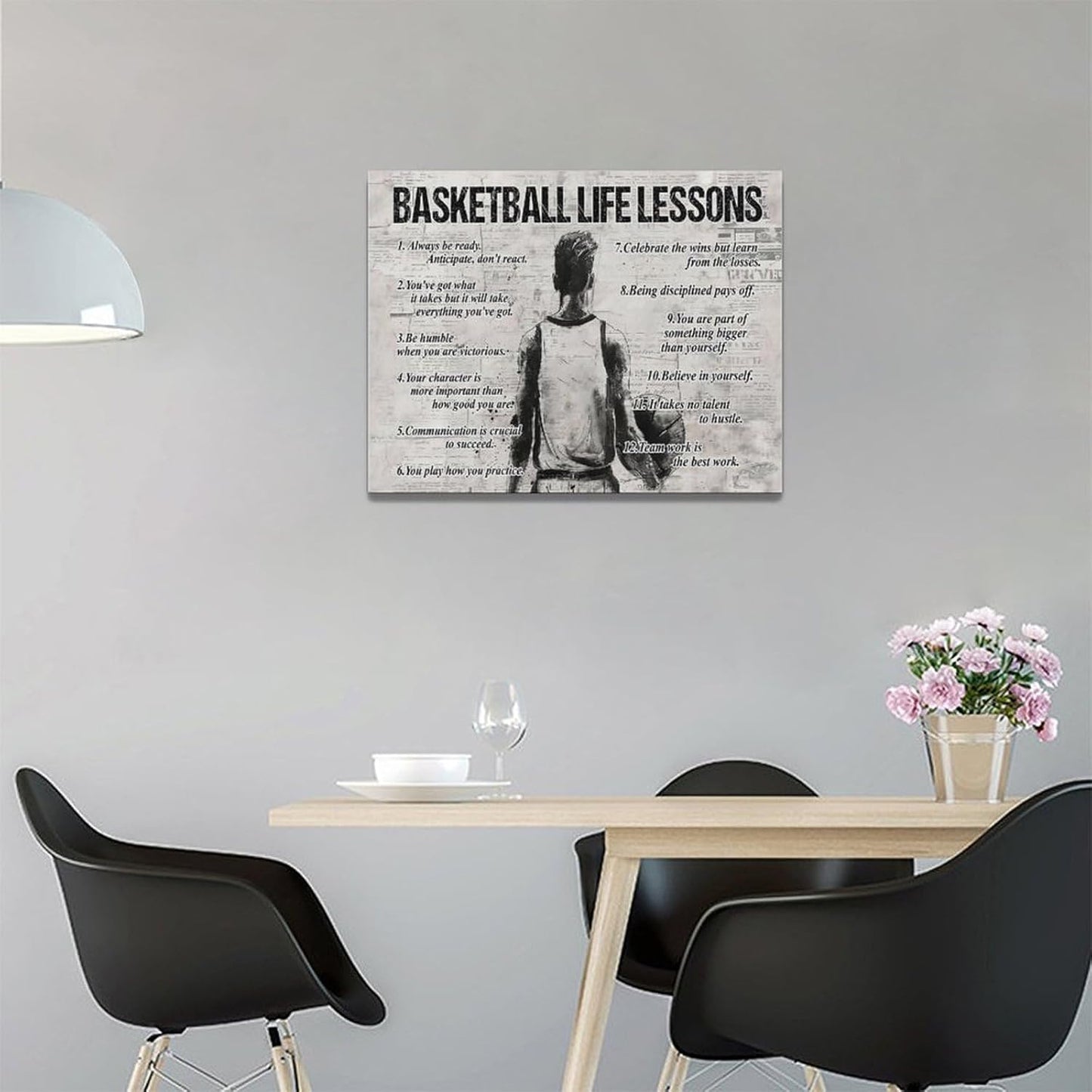 Basketball Life Lessons Wall Art - Sports Sign Retro Poster for Boy Men Room - Motivational Decorations Canvas Print Painting Artwork for Bedroom Bathroom Living Room 16"x12"