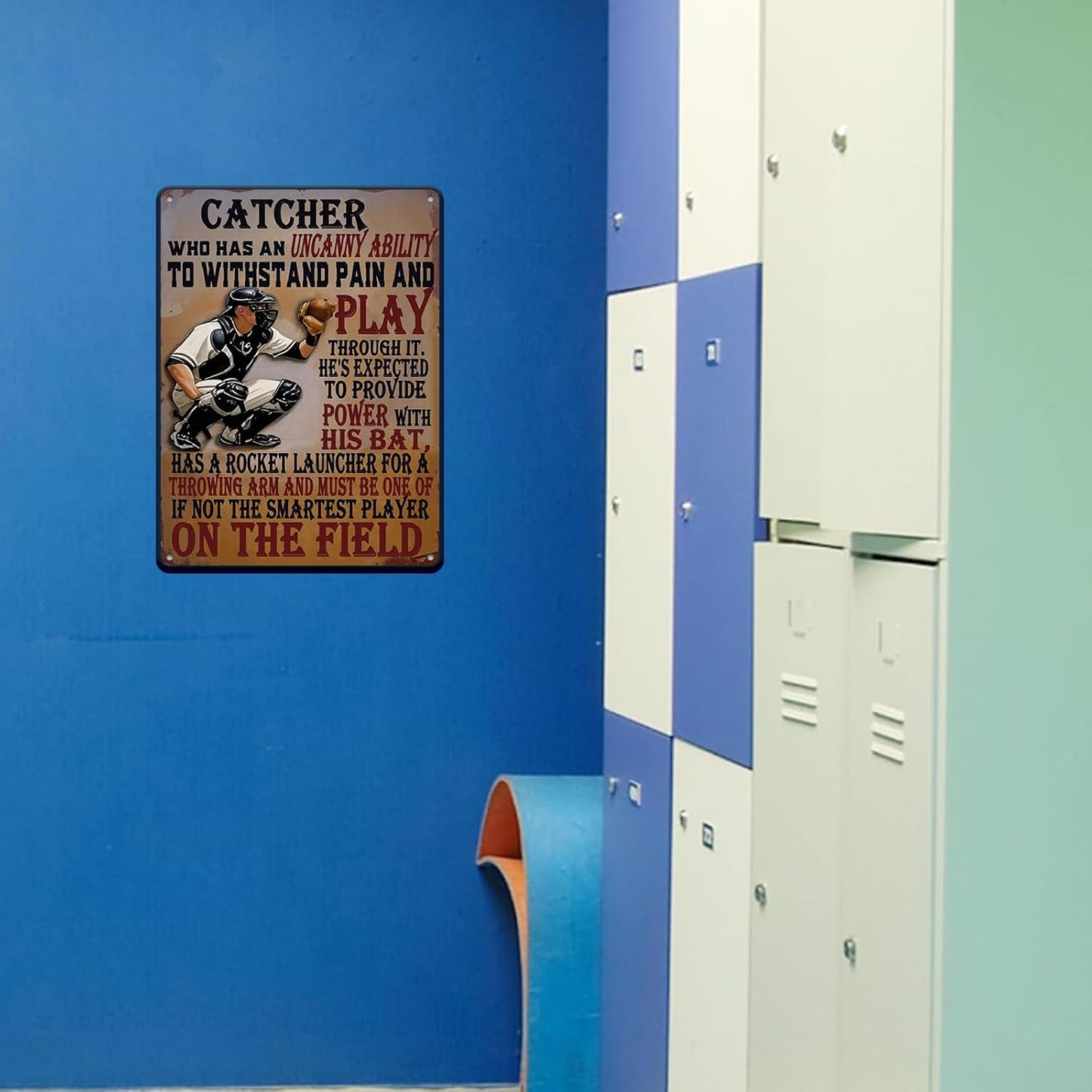 Baseball Catcher Metal Tin Sign Baseball Catcher Funny Sign Home Kitchen Wall Decor 12x16 Inch Funny Plaque