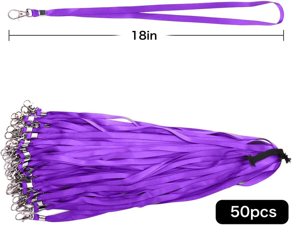 Lanyards 50 Pcs Bulk Lanyard for Id Badges Flat Purple Lanyard with Badge Clip Swivel Hook (50, Purple)