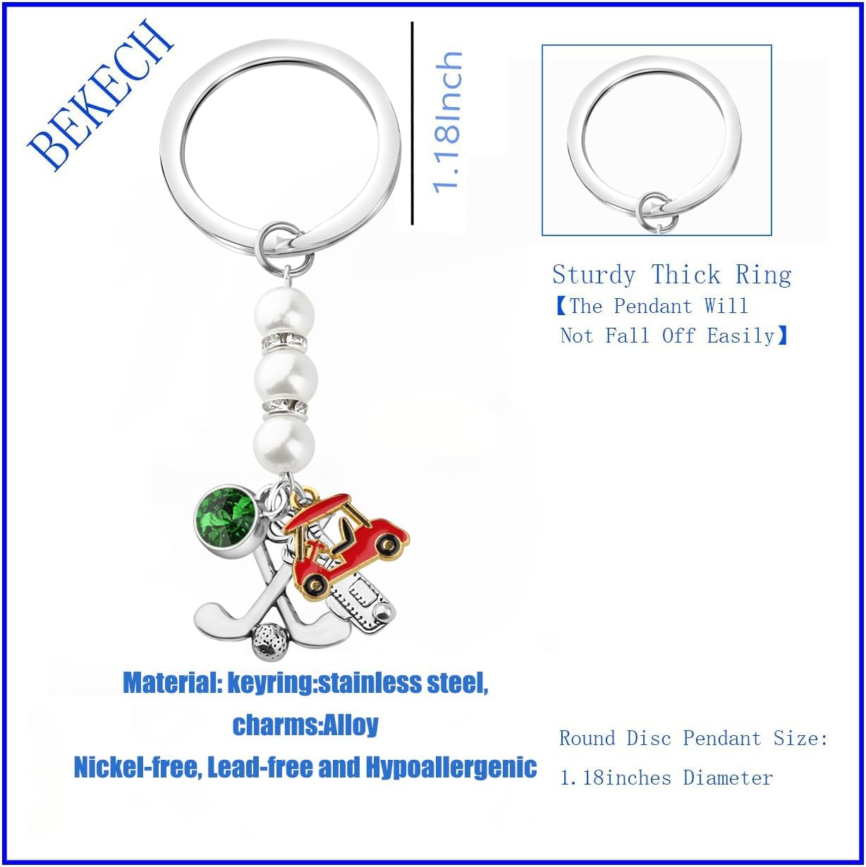BEKECH Golf Charms Keychain Purse Charms Key Ring Golfers Players Coaches Athletes Sports Golfing Jewelry Golf Lover Gifts