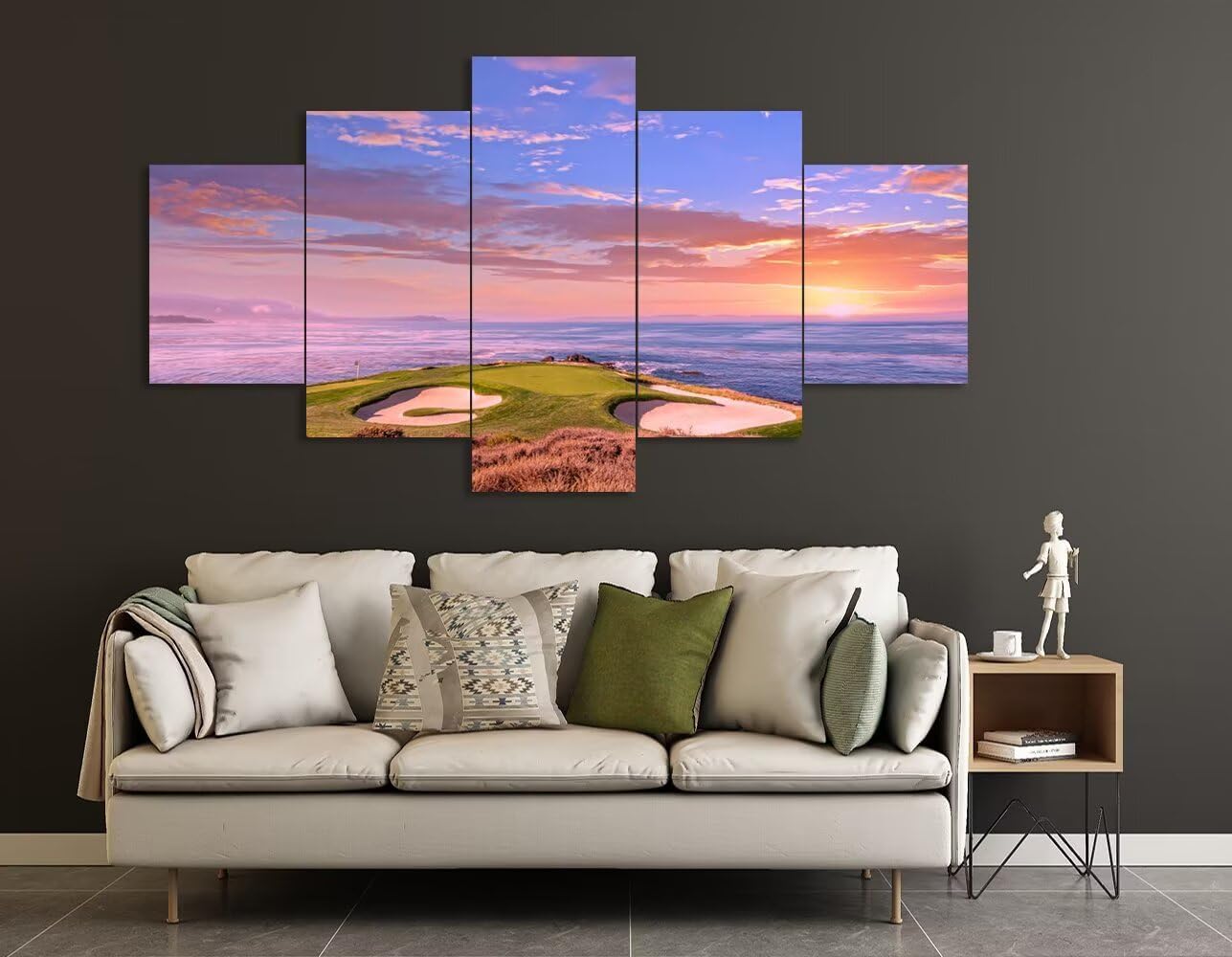chenchenArt Pebble Beach Golf Course Hole 7 Wall Art for Living Room Bedroom Bathroom Home Decorations Monterey California USA Golf Course Pictures Canvas Prints Framed Ready to Hang(60''W x 40''H)