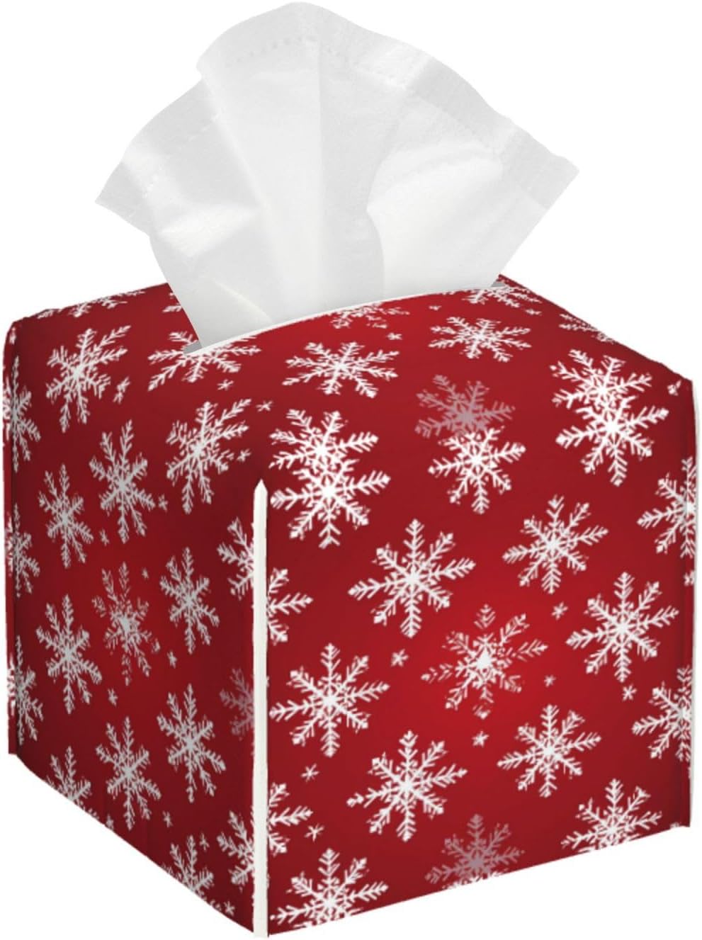 Tissue Box Cover Christmas Snowflakes Pattern Square PU Leather Tissue Box Holder for Car Bathroom Bedroom Desk Tabletop Decor