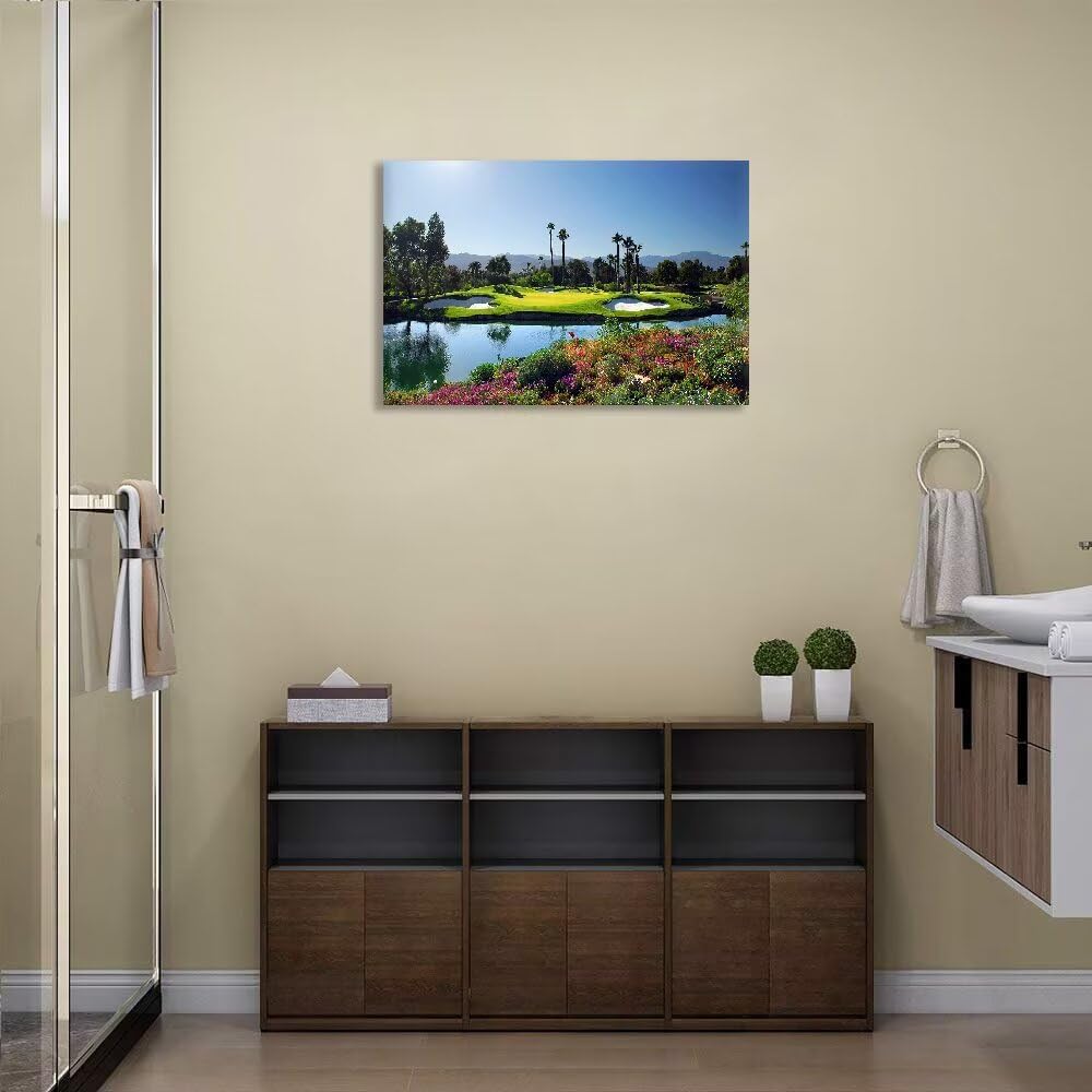 chenchenArt Indian Wells Golf Course Wall Art Picture Golf Course Poster Wall Decor for Living Room Bedroom Home Decorations Golf Artwork Canvas Prints Framed Ready to Hang(18''H x 24''W)