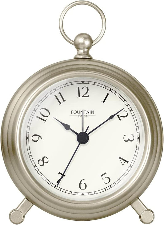 Jensen Pocket Watch Analog Alarm Clock for Bedroom,Silent Non Ticking, Wall & Mantel 2 in 1 Clock, Desk & Shelf Clock, Morning Silver Color Finish, 5.4"(H) x 4.5"(W)