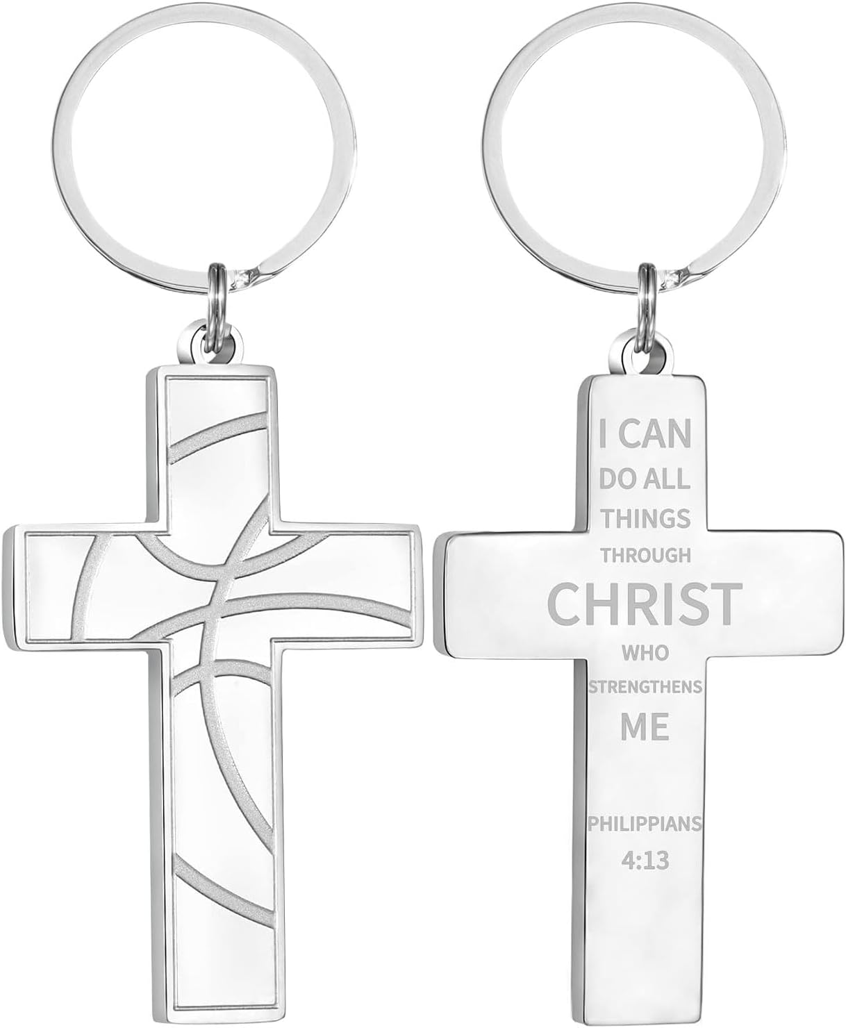 Football/Baseball/Soccer/Basketball Cross Keychains for Men First Communion Baptism Confirmation,Mens Gifts