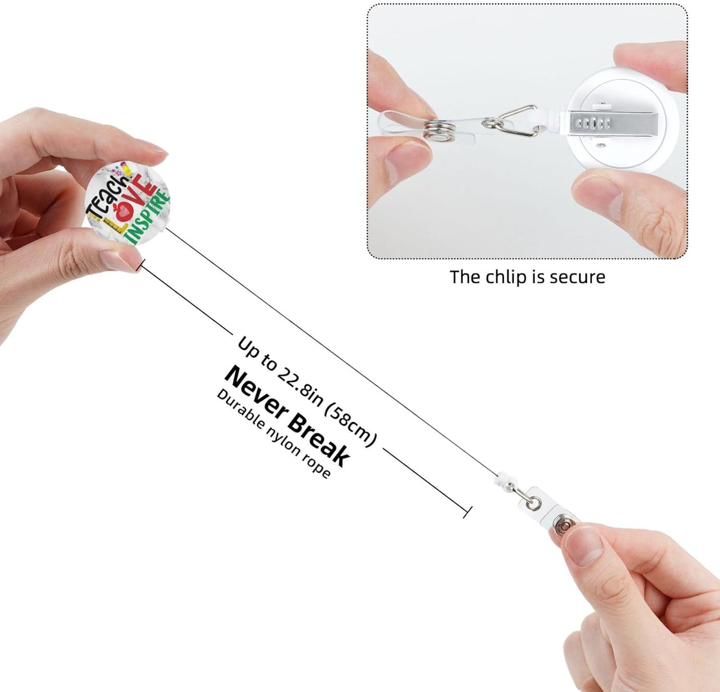 Teach Love Inspire Teacher Badge Reels Retractable Badge Holder with Clip for Id Name Tag Office Worker Student Nurse Doctor