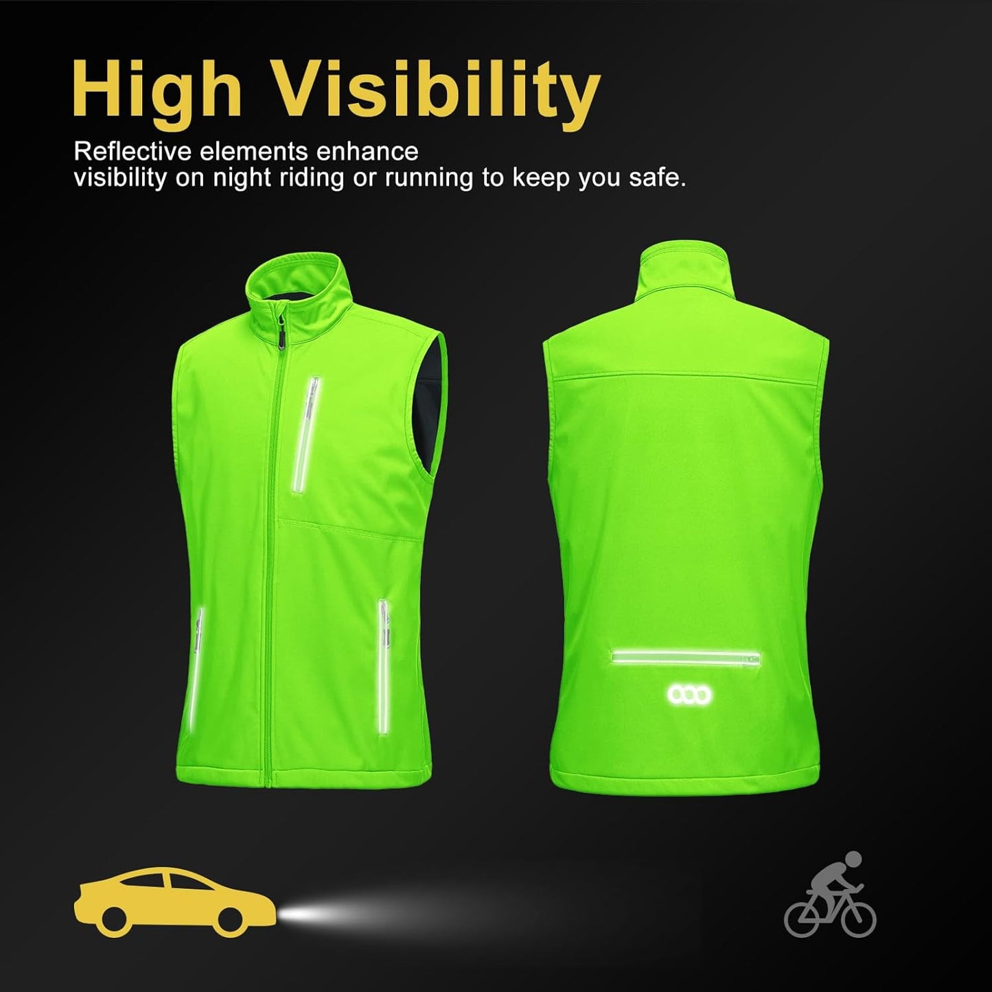 33,000ft Men's Windproof Lightweight Golf Vest Outerwear with Pockets, Softshell Sleeveless Jacket for Running Hiking Sports