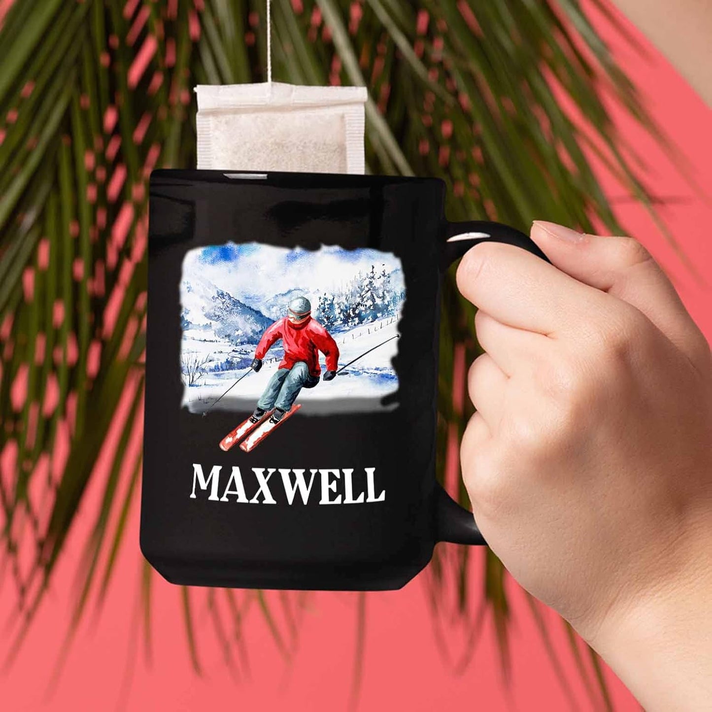 Personalized Name Skiing Black Ceramic Mug Gifts For Men Women Team Coach Skiing Lover, Skiing Ski Coffee Mugs Cups 11 Oz 15 Oz, Customized Skier Ski Lovers Travel Mug, Skier Skiing Winter Coffee Cup