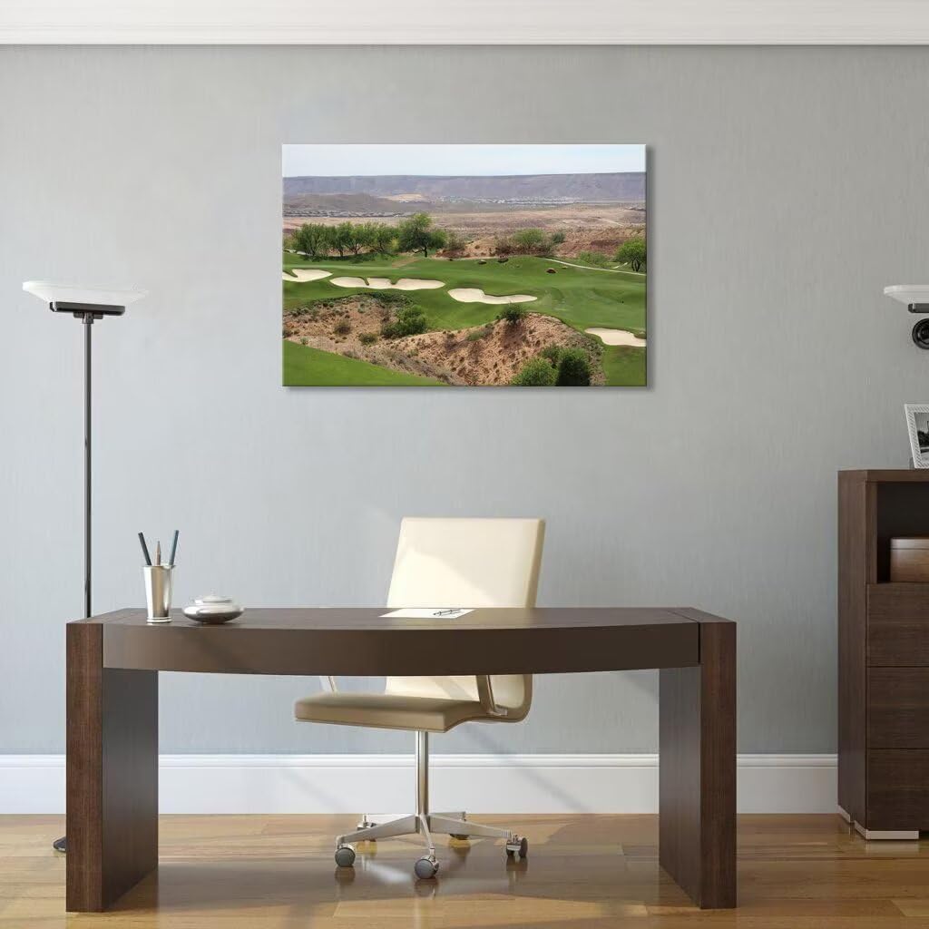 Nevada Mountains Golf Course Wall Art Golf Course Canvas Prints Wall Decor for Living Room Bedroom Bathroom Home Decorations Framed Artwork Ready to Hang(18''H x 24''W)