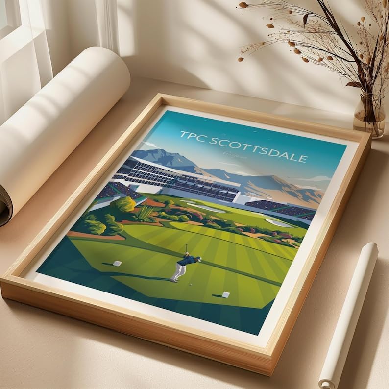 Nationcog WM Phoenix Open Golf Print - TPC Scottsdale Stadium Course 16th Hole, Arizona, TPC Scottsdale Golf Poster, Arizona Golf Course Art, Stadium Hole 16 Print (Unframed) (9x11)
