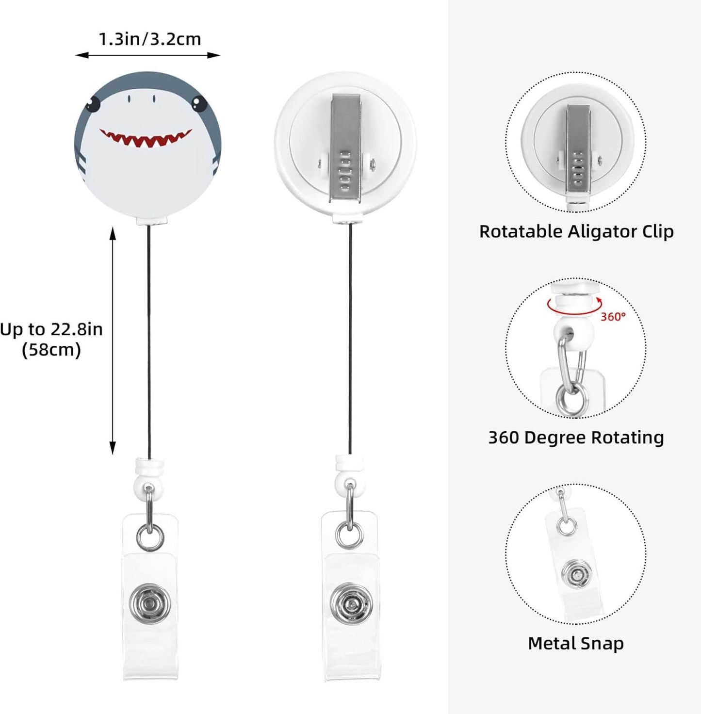 Shark Face Badge Reels Retractable Badge Holder with Clip for Id Name Tag Office Worker Student Teacher Nurse Doctor