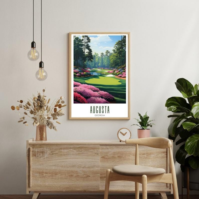 Augusta National Golf Wall Art Poster, Georgia Masters Scenic Print for Living Room or Office, Vintage Floral Course Decor, Gift for Dad or Golf Fans (Unframed) (20x30)