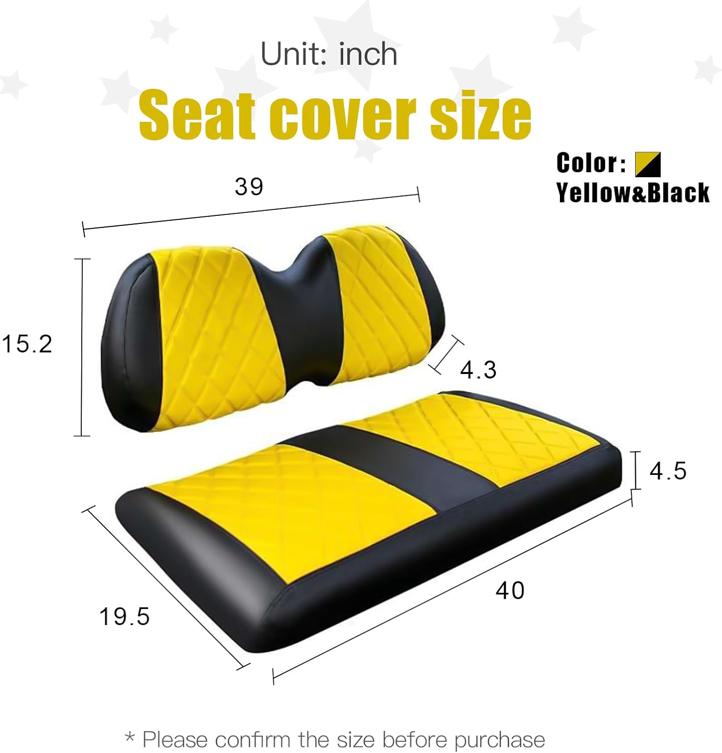 NOKINS Golf Cart Diamond Seat Covers Kit, Fit for Club Car Precedent OEM Standard Front Seat Cushion, Golf Cart Vinyl Seat Cover, No Nails Required