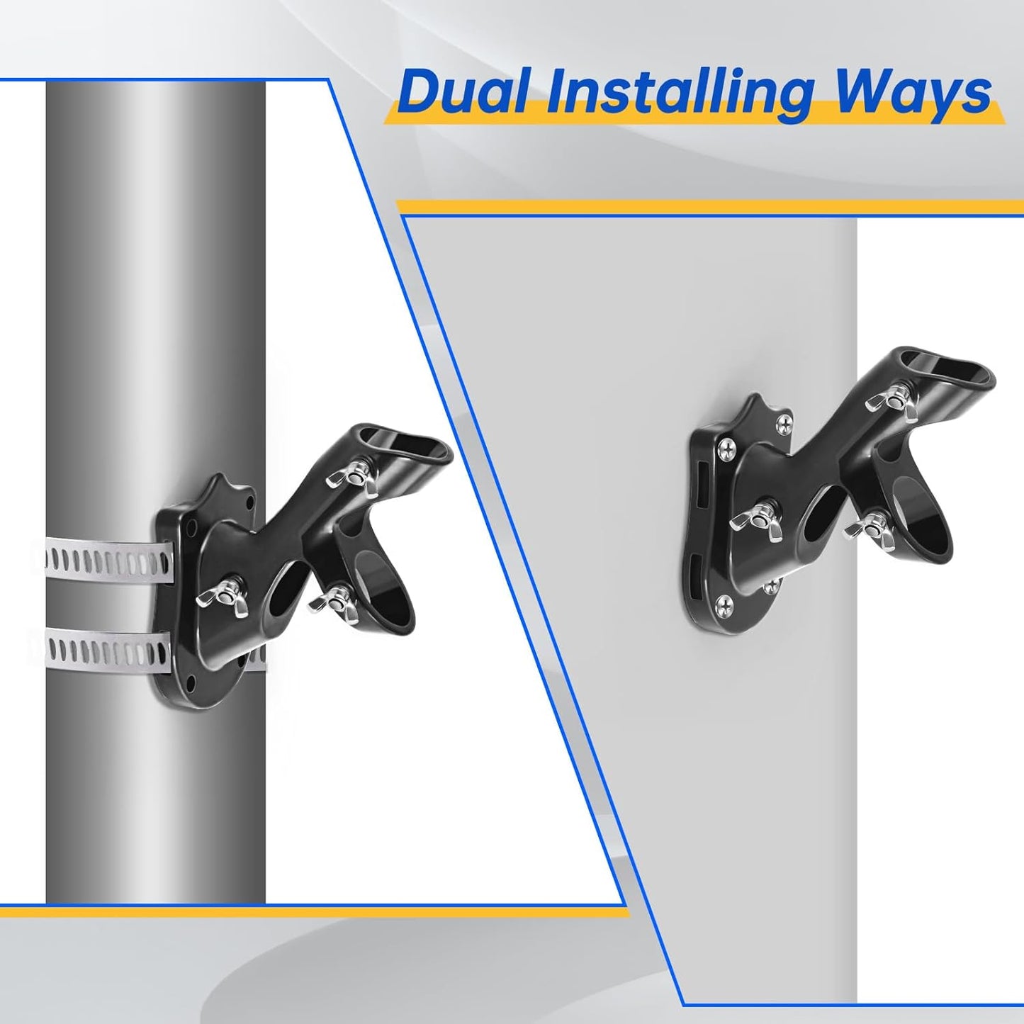 Anovo Flag Pole Kit- Stainless Steel 7 FT Flag Poles with1 Inch Metal 360° Rotating Flag Pole Rings Clip, Two-Position Flag Pole Holder Brackets Mounting for Outside House Outdoor Porch (7 FT - Black)