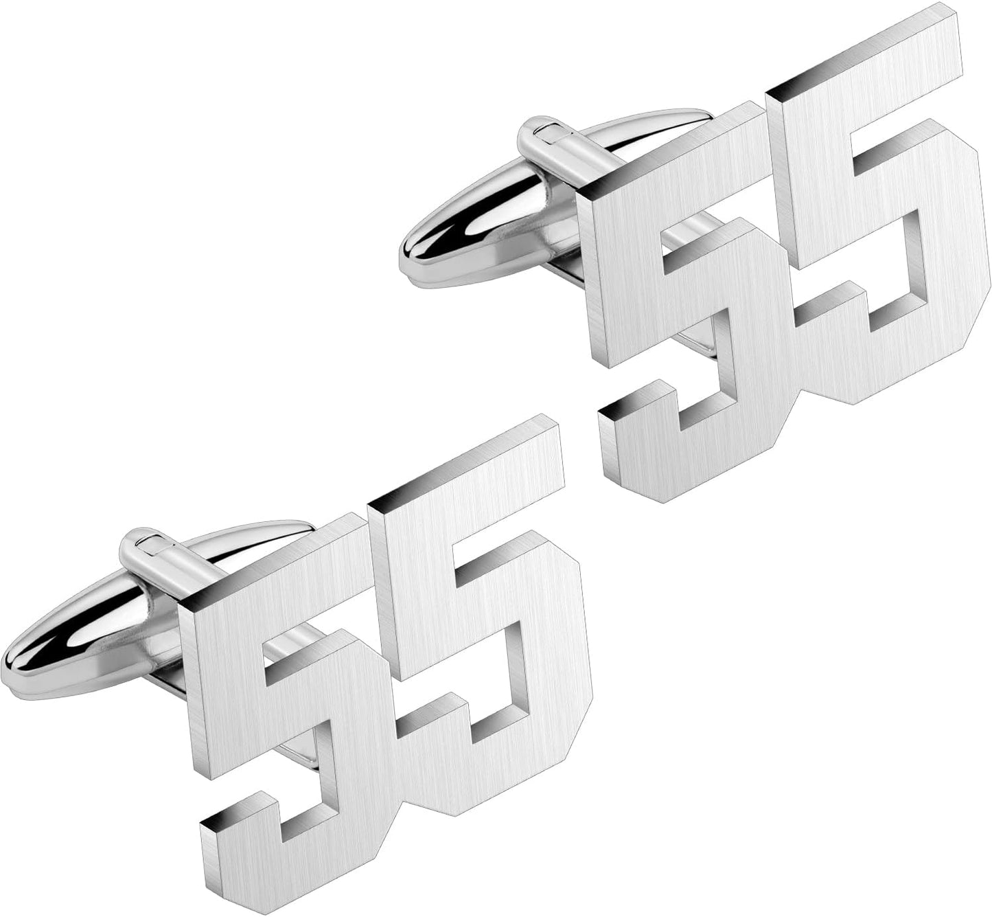 AMITER Mens Cufflinks with Number, Classic Silver Personalized Cuff Links for Men, Sport’s Day Casual or Formal Shirts