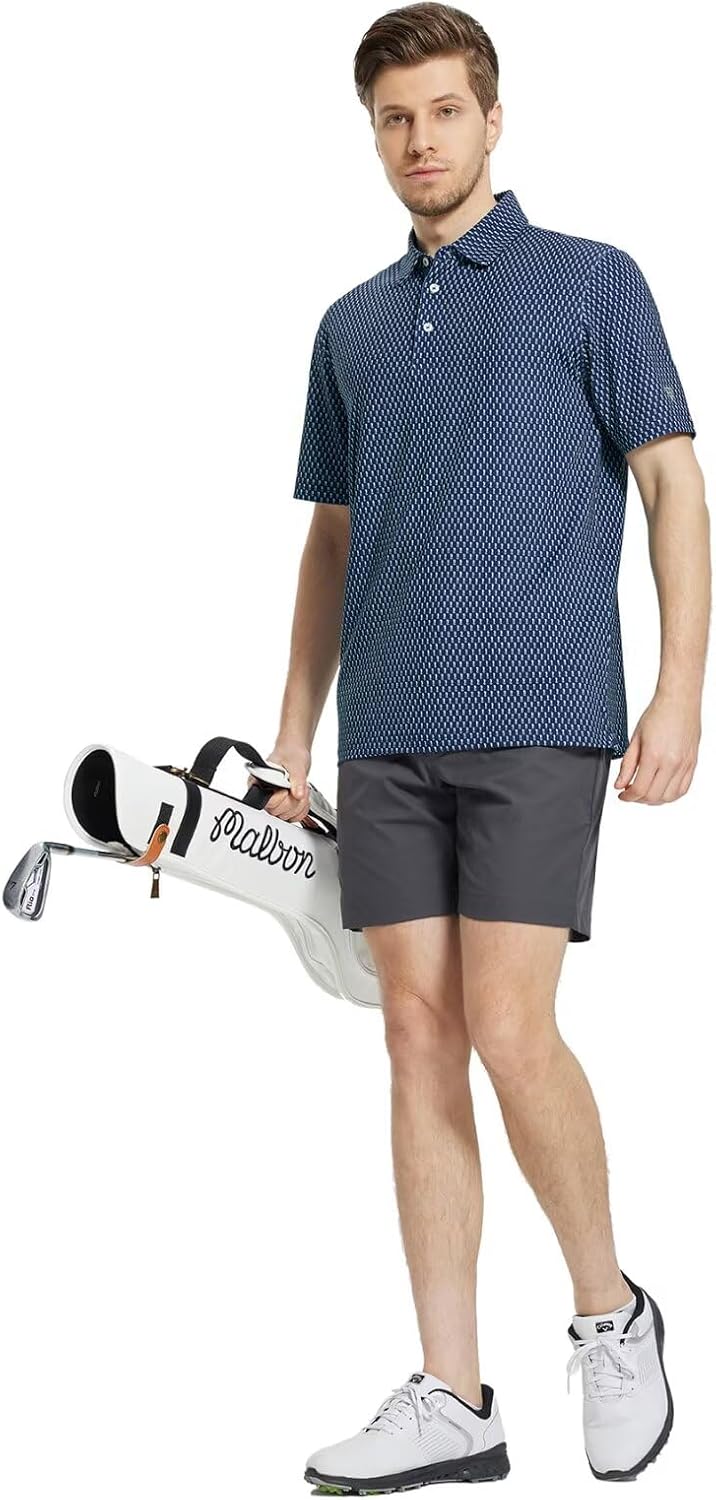 M MAELREG Mens Golf Shirt Short Sleeve Dry Fit Print Moisture Wicking Performance Patterns Collared Polo Shirt