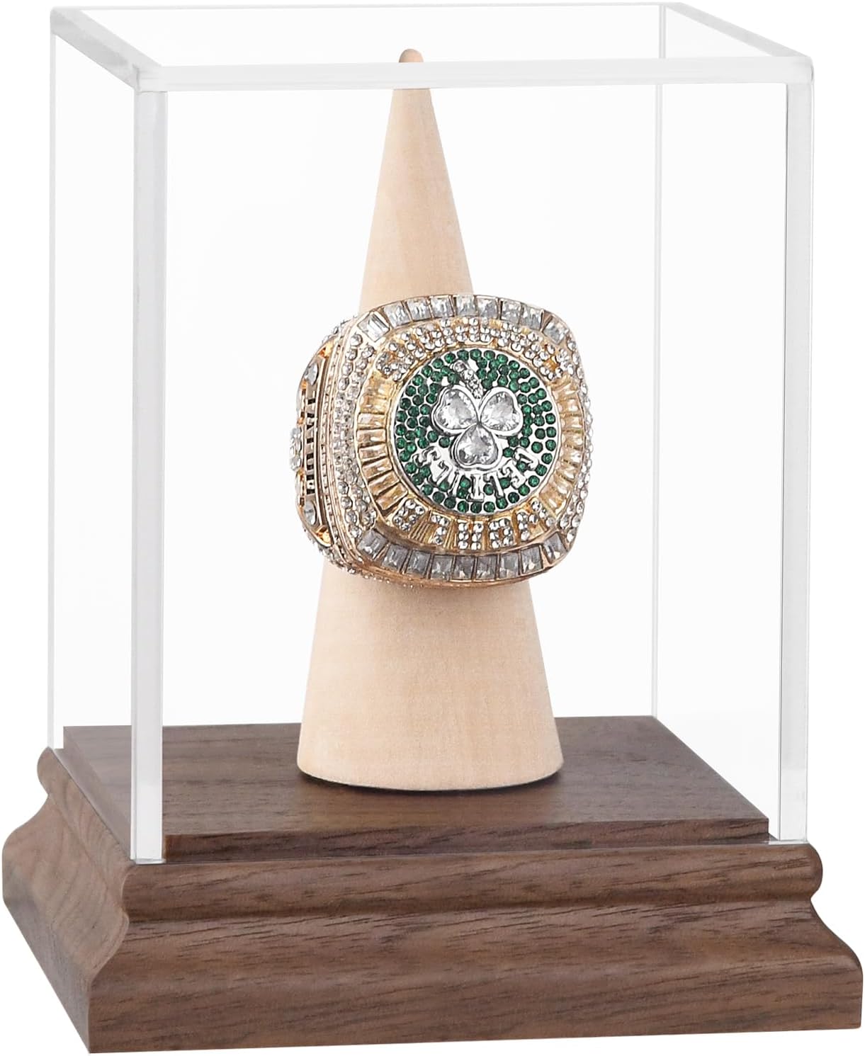 Championship Ring Display Case Baseball Softball Football Ring Holder Wanult Wood Base Acrylic Sports Ring Display Case Stand for Men Wooden Ring Box for Women Memorabilia Showcase Cube Collectibles
