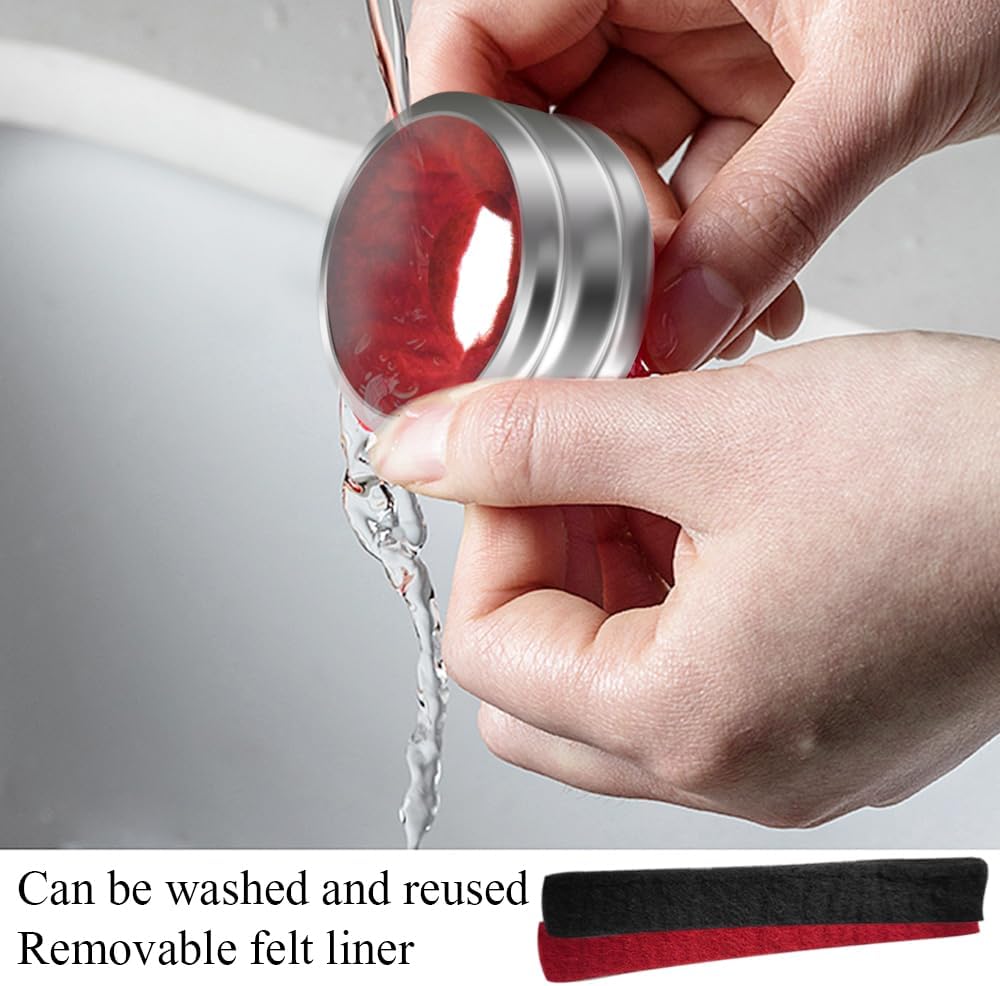 Stainless Steel Wine Bottle Collars, Durable Wine Collar Drip Rings, Simple and Sleek Wine Drop Stopper with Felt, Small Handy Gadgets for Kitchen and Bar (Red Waved)