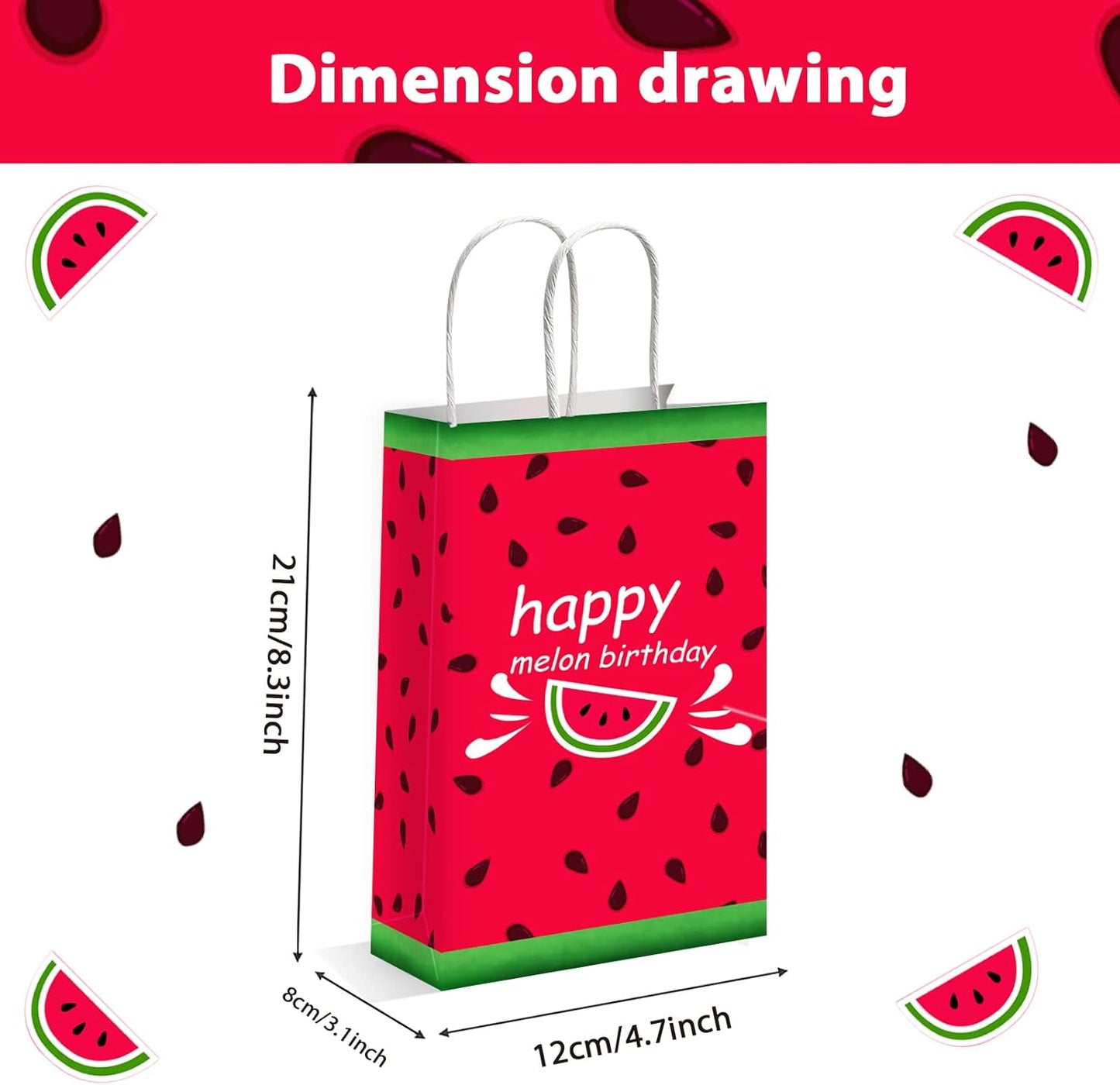 gisgfim 12 Pieces Watermelon Theme Party Bags - Summer Birthday Party Goody Treat Paper Bags - Fruit Theme For Kids Boys Teens Adults