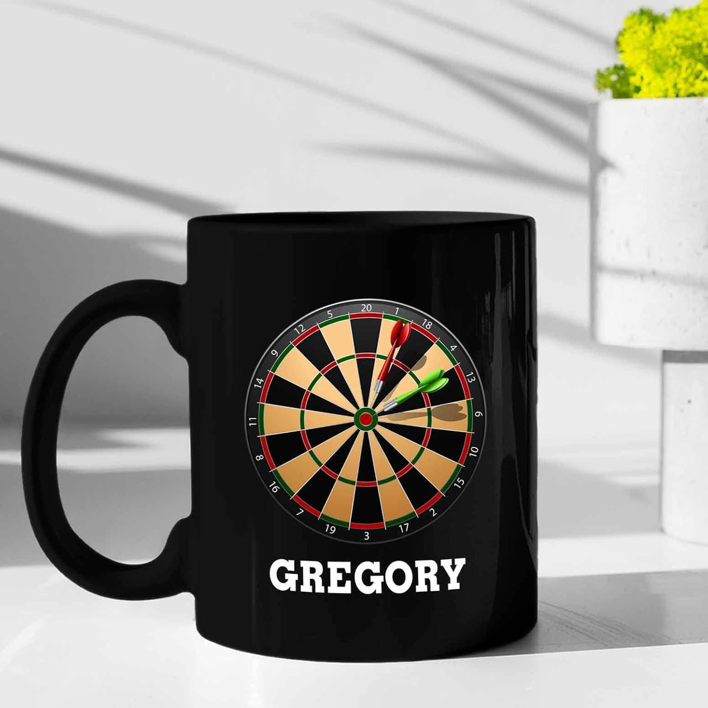 Personalized Choose Name Coffee Cup Gifts For Men Women, Dart Black Ceramic 11 Oz 15 Oz, Customized Dart Board Travel Mug