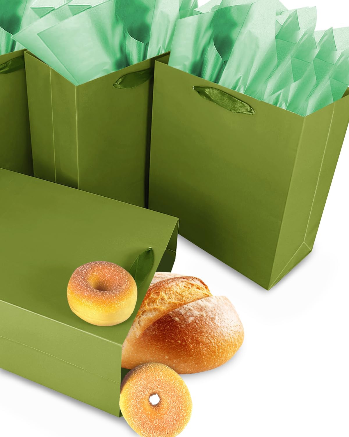 Gcardist Olive Green Gift Bags with Tissue Paper for Wedding, Birthday, Party Supplies-7.9"x4.3"x9.6" Medium Size Cardboard Gift Bags（16pcs Bags +32pcs Tissue Paper ）