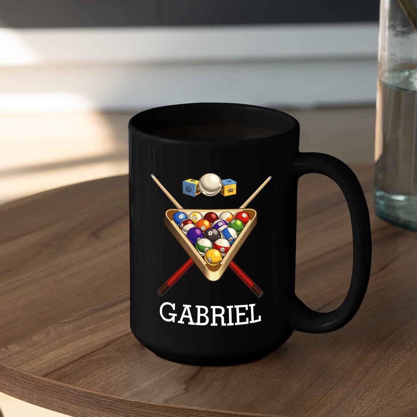 Customized Billiards Coffee Mugs Cups 11 Oz 15 Oz, Personalized Ball Billiards Coffee Cup With Choose Name, Pool Billiards Black Ceramic Mug Gifts For Billiards Lover, Billiard Balls Travel Mug Gift