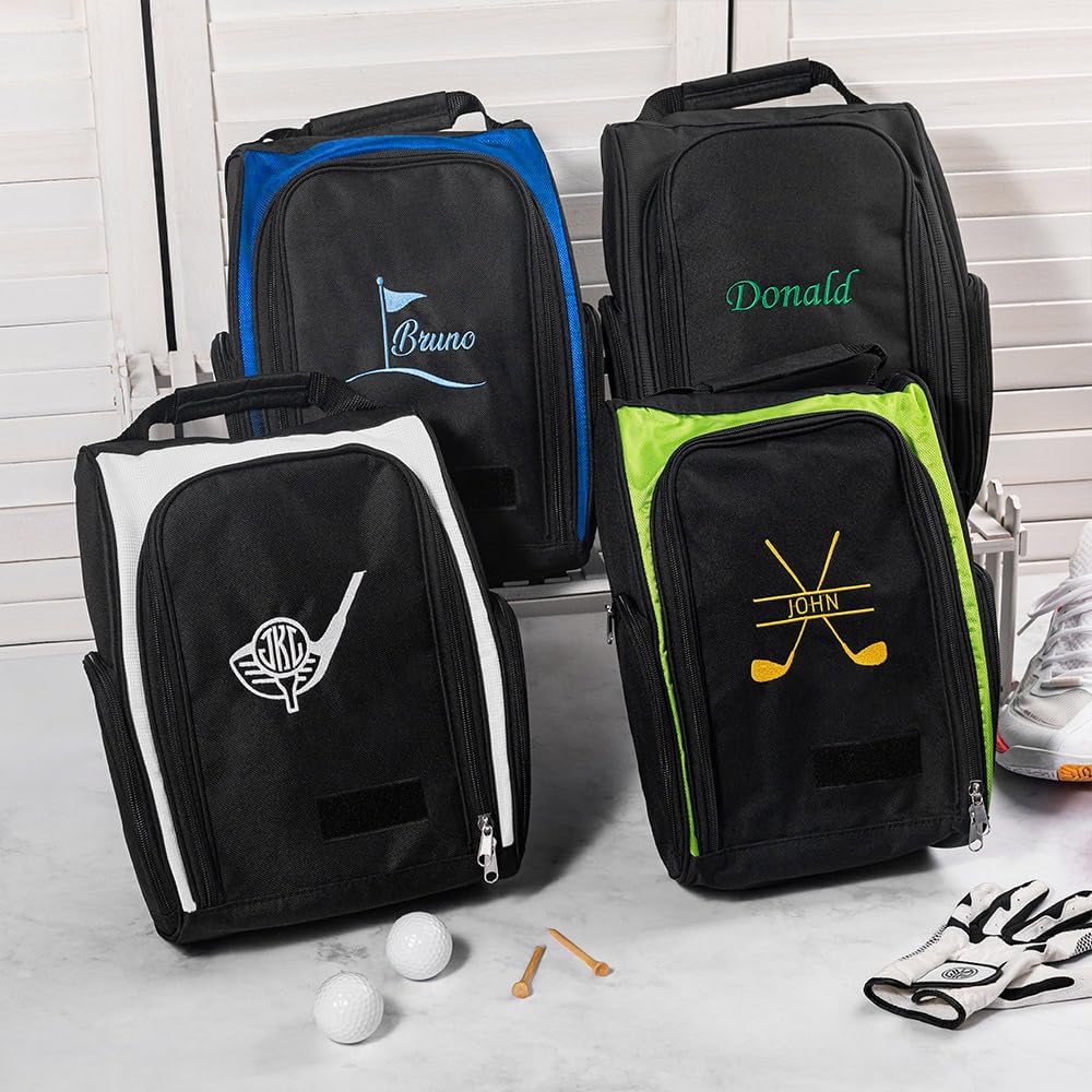 Personalized Golf Shoe Bag, Custom 10 Colors Embroidered Name and Pattern Golf Shoe Carrier Bag with Carrier Handle Father's Day Gift