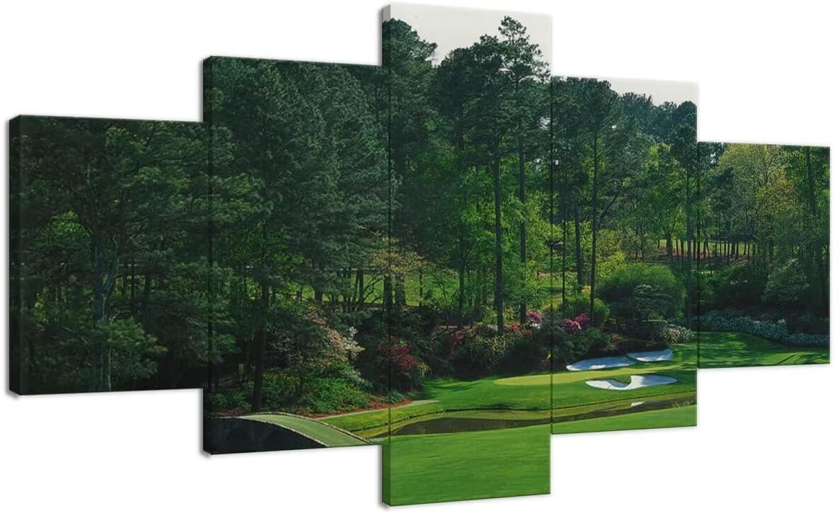 chenchenArt Augusta National Golf Course Wall Art for Living Room Bedroom Bathroom Home Decorations Augusta Golf Course Posters Canvas Prints Framed Ready to Hang(50''W x 24''H)