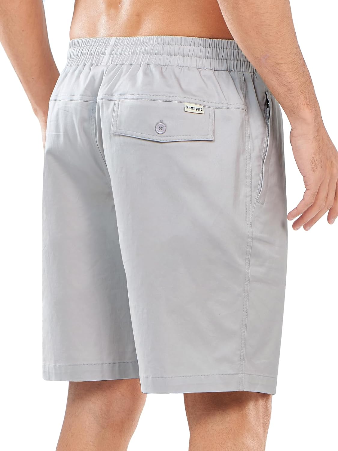 NORTHYARD Mens Casual Shorts-Cotton 9" Golf Hiking Drawstring Elastic Waist Work Shorts with Zipper Pockets