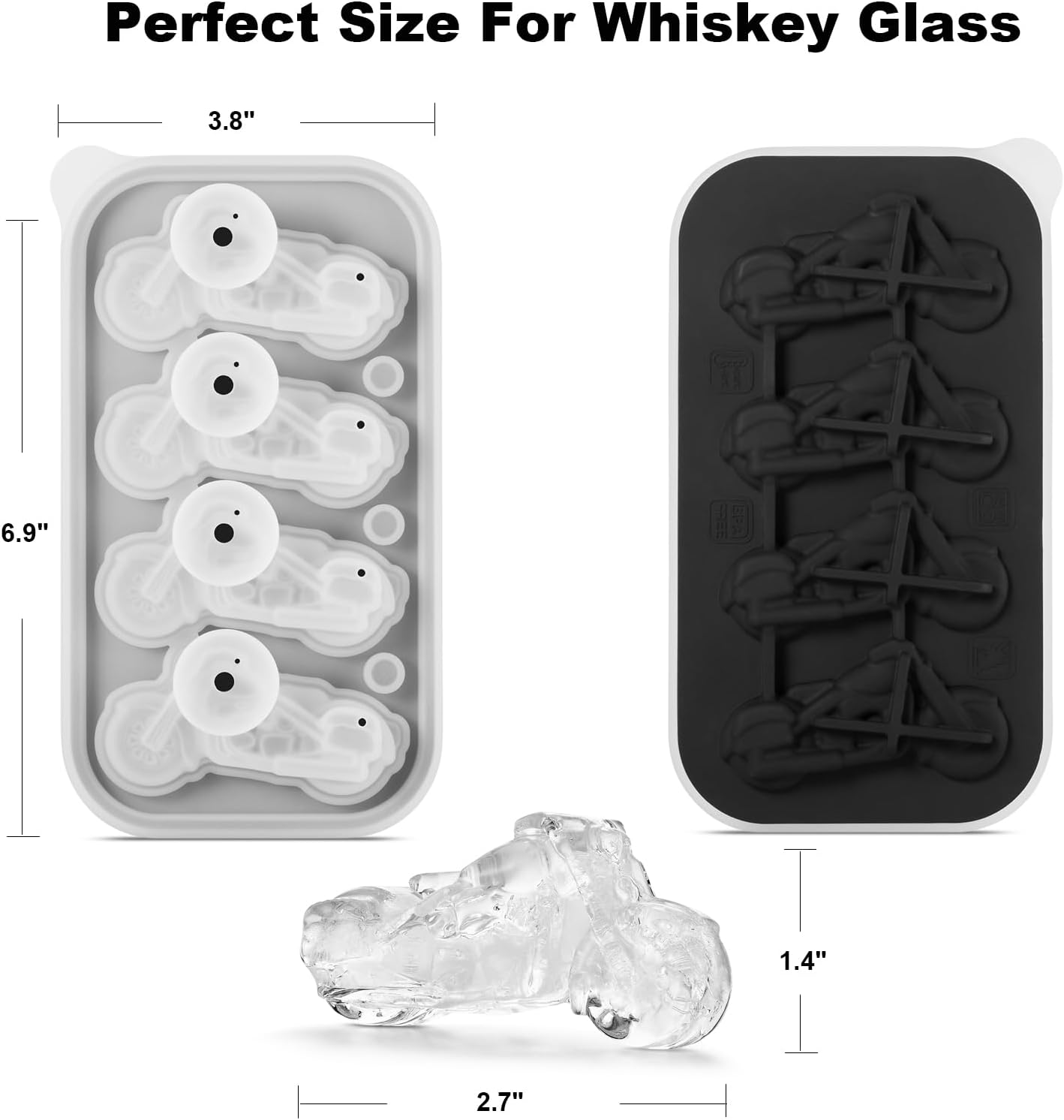 Novelty Motorcycle Ice Cube Mold, Funny Motorcycle Gifts for Men, Holiday Stocking Stuffers for Men, Large Ice Cube Molds for Whiskey, Bourbon, Cocktails