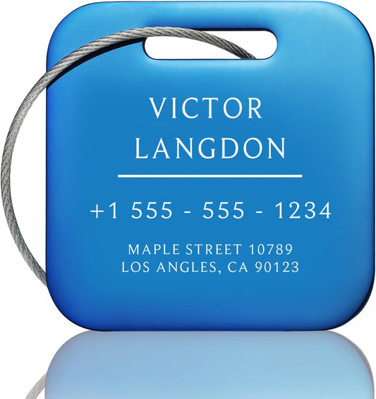 Stainless Luggage Tags for Suitcases: Metal Personalized Luggage Tags and Bags with Customizable Texts (Blue)