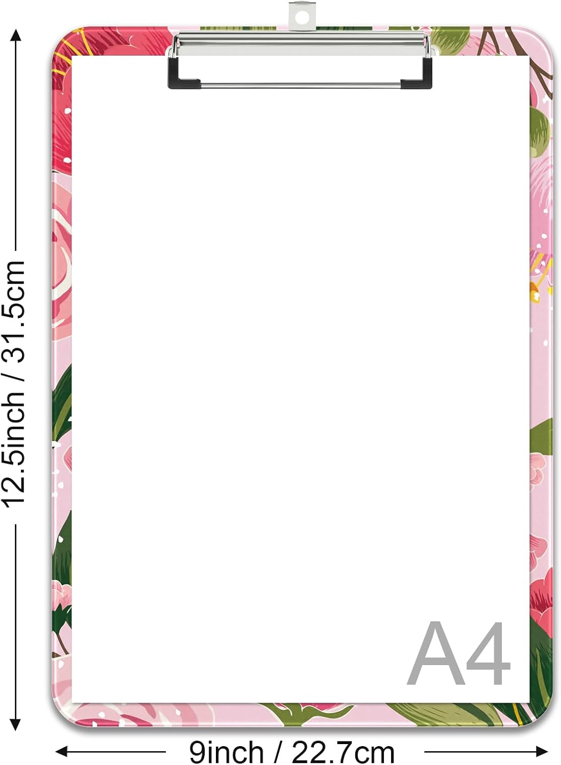 Rimilak Plastic Clipboards with Metal Clip, A4 Letter Size 9 x 12.5 in, Office Decorative for Students Women Men and Kids, Cute Custom Pattern, Pink Flower