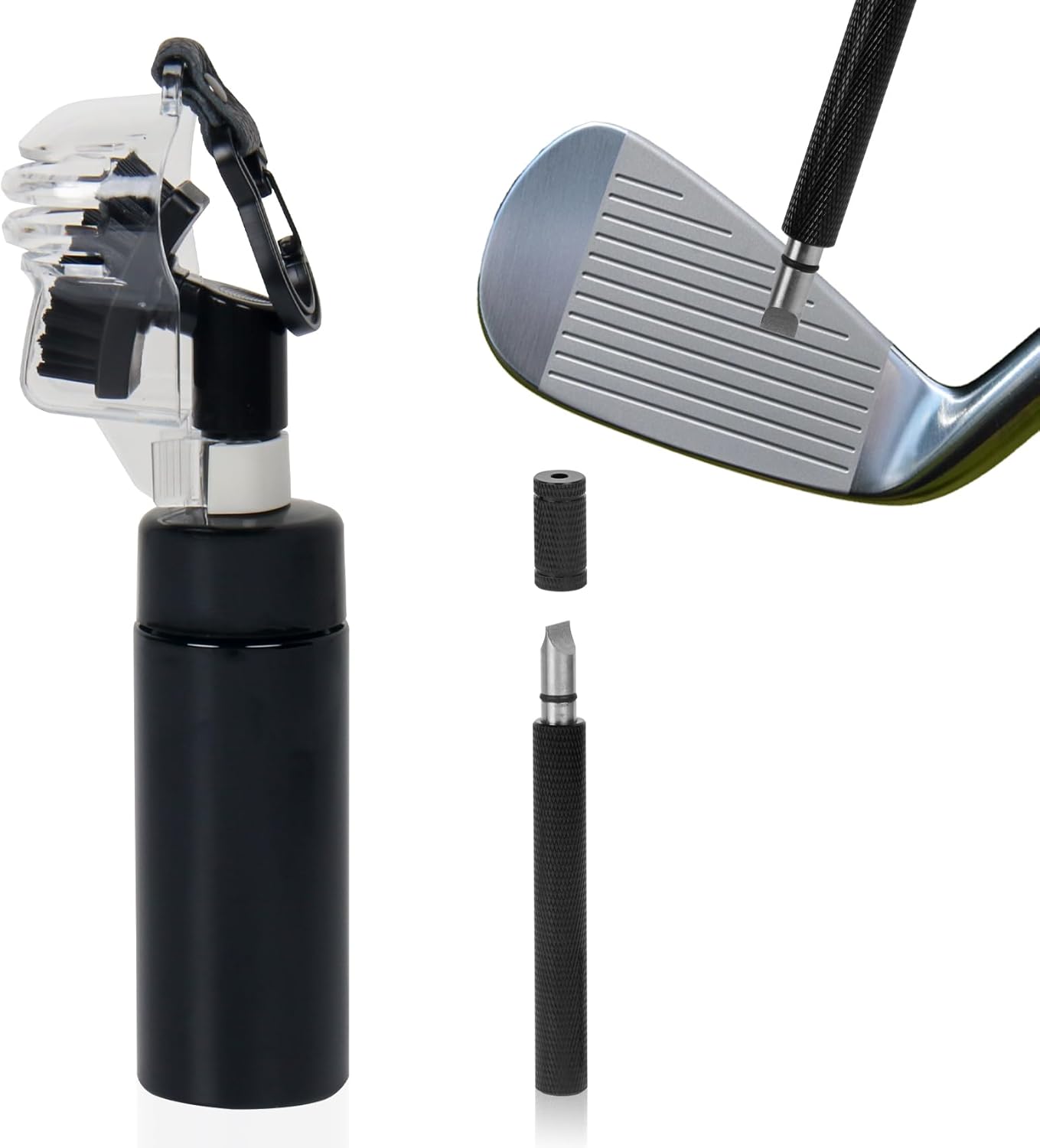 Golf Club Cleaner Brush with Golf Groove Sharpener Tool, Retainer Clip & Golf Ball Marker Liner, Hold 4oz of Water Perfect Golf Bag Accessories & Cool Golf Gifts for Men