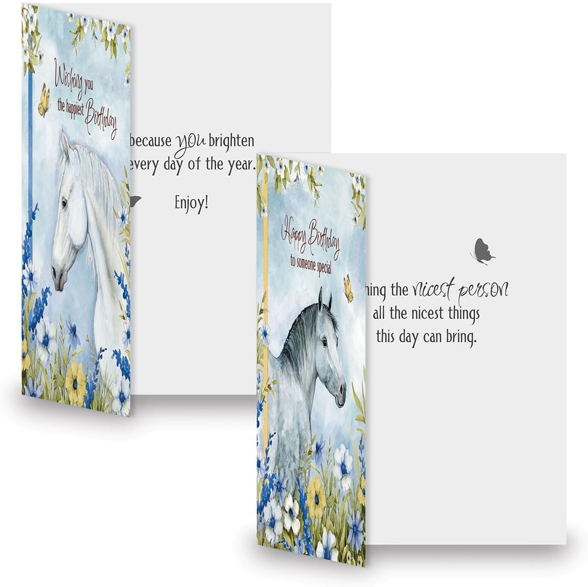 Horses in Flowers Birthday Greeting Cards by Susan Winget - Set of 8 (4 Designs), Large 5" x 7", Happy Birthday Cards with Sentiments Inside