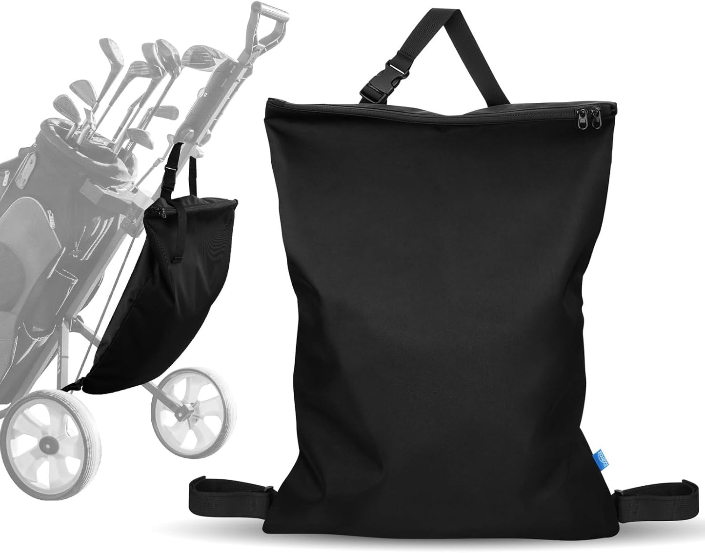 Xxerciz Golf Push Cart Accessories Storage Bag, 3 Wheel Push-Pull Cart Backside Extension Storage Bag with Zipper Closure, Portable Nylon Organizer for Universal Golf Push Carts