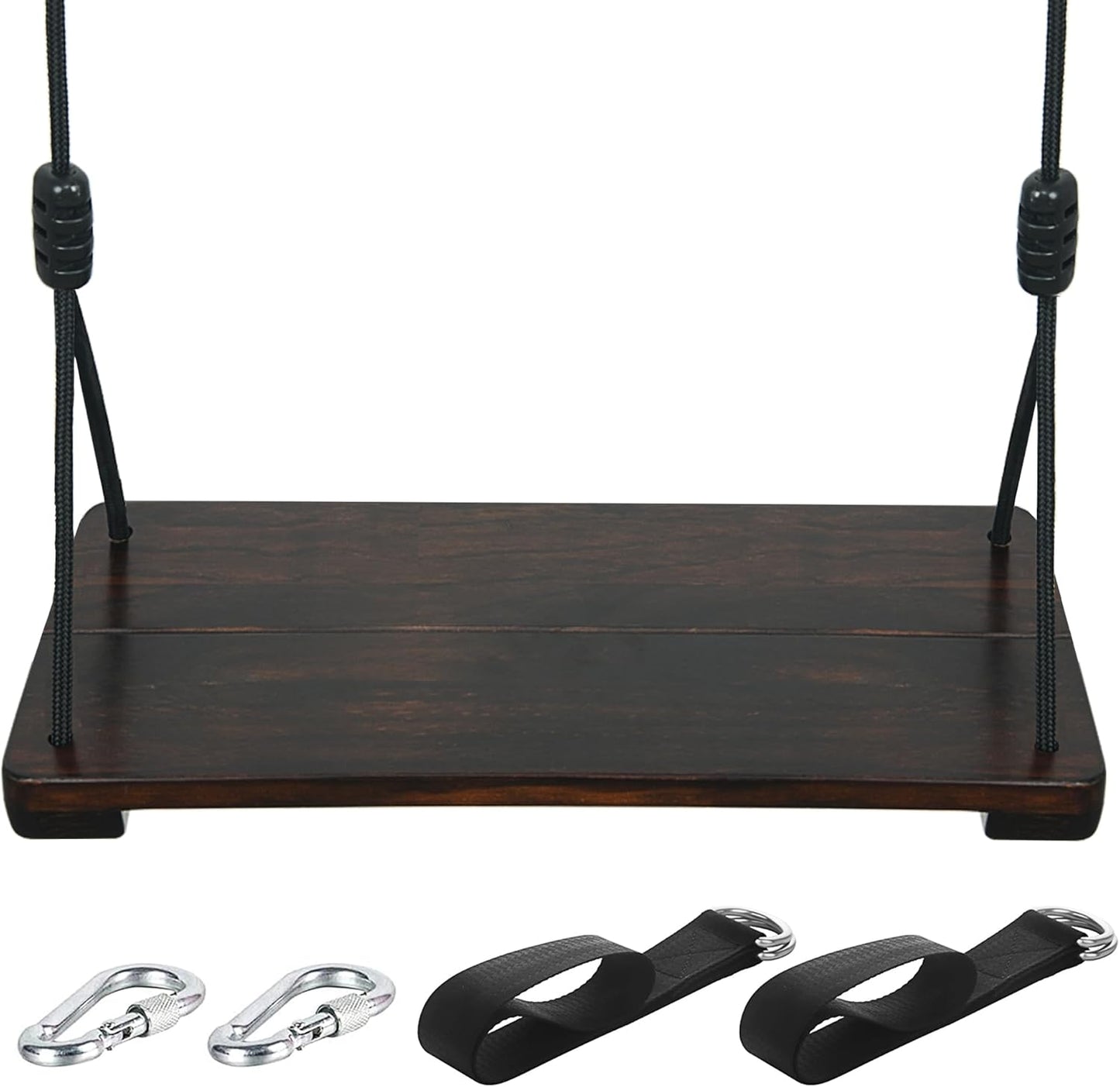 KINSPORY Wooden Swing Seat, Outdoor Swing Set Accessories for Backyard, Height Adjustable Rope with Hanging Tree Straps Kit for Porch Patio Garden Playgroud (Brown)