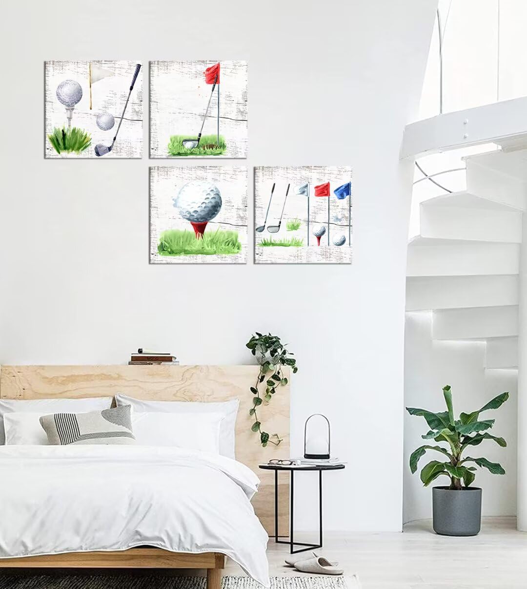 Pankila Golf Balls Wall Art Golf Clubs Canvas Wall Decor Leisure Sports Poster Artwork for Gym Living Room Office Man Bedroom Painting Modern Minimalism Frame Print Artwork (24''W x 24''H x 4)