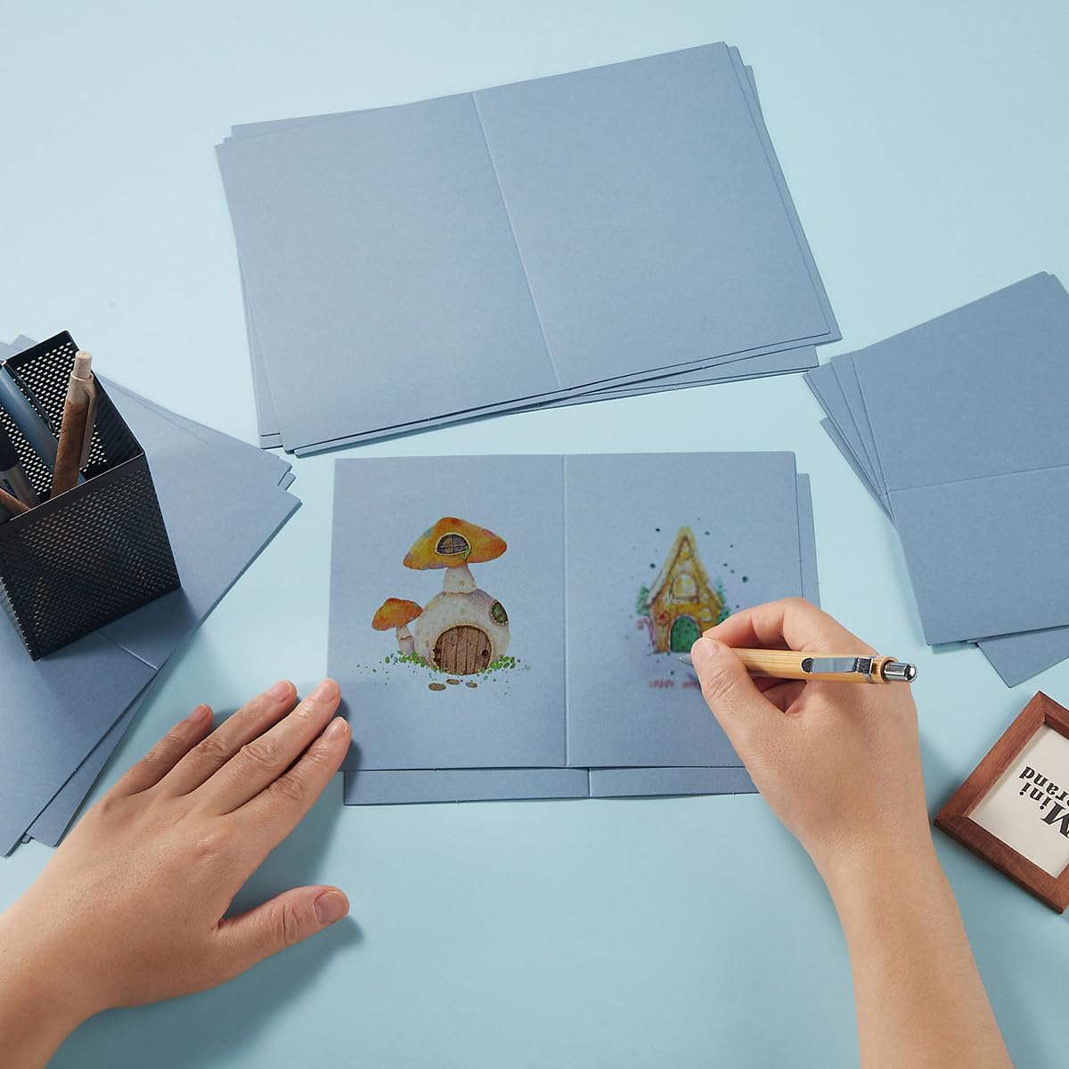 50 Pack Blank Cards Folded Cardstock Thank You Blank Greeting Cards for Invitations, Wedding, Greeting Cards, All Occasion DIY (Dusty Blue, 5x7)