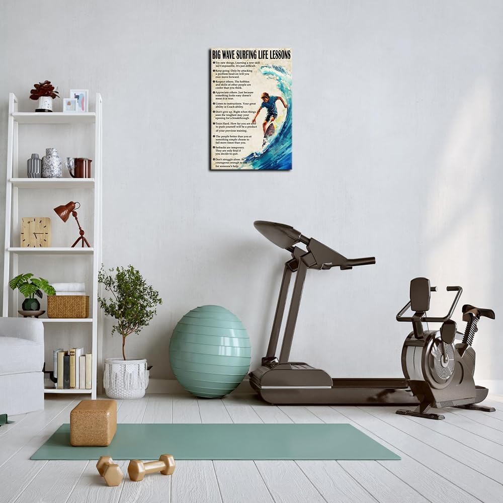 Strofupp Surfing Poster Framed Motivational Quotes Prints Vintage Surf Wall Art Life Lessons Pictures Canvas Artwork 12x18 inches