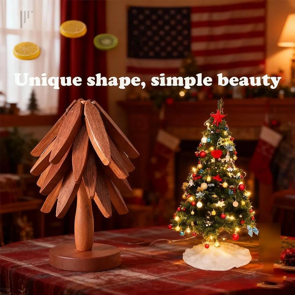 4 Wooden Trivets for Hot Dishes,Christmas Tree Trivet Table Mat Set,Wooden Treevet Tree Coasters for Hot Pots and Pans Christmas Decorations Gift for Women