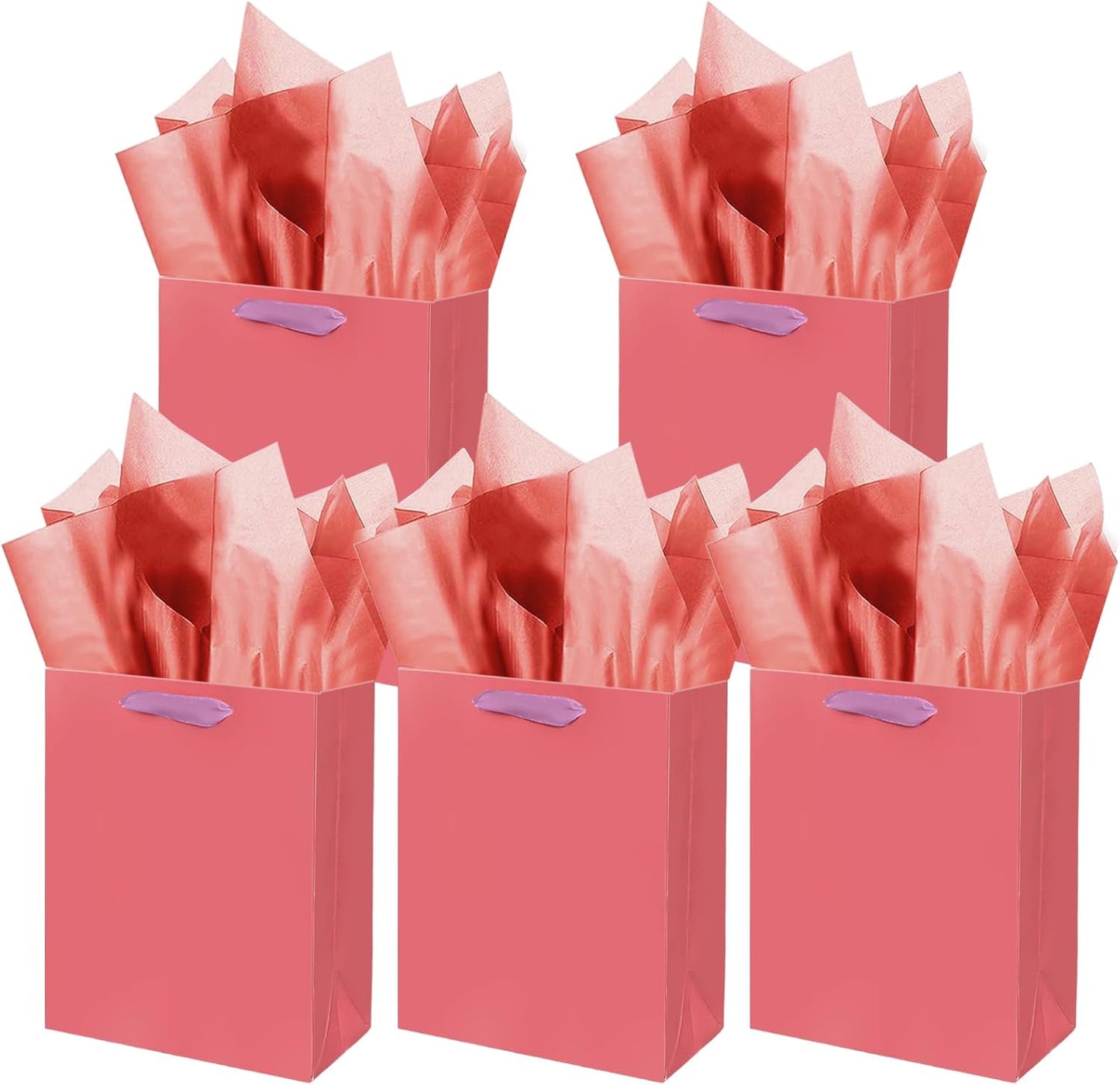 Gcardist Salmon Gift Bags with Tissue Paper for Wedding, Birthday, Party Supplies-7.9"x4.3"x9.6" Medium Size Cardboard Gift Bag（5pcs Bags +10pcs Tissue Paper ）