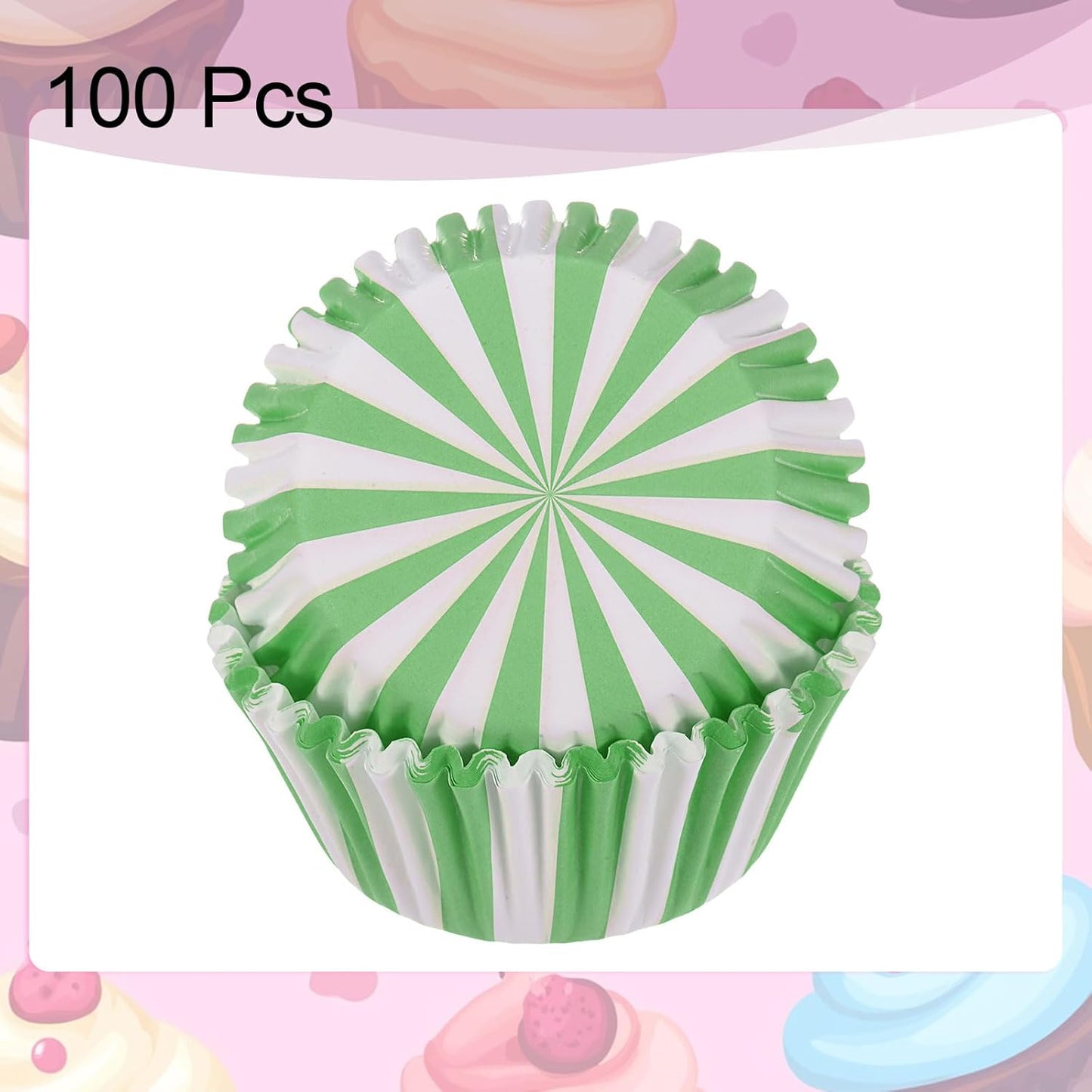 HARFINGTON 100 Count Cupcake Liners Green Stripes Cupcake Cups Standard Size Muffins Liners Papers Baking Cups Wrappers Greaseproof for Party Wedding Birthday