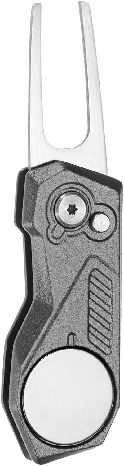 Golf Divot Repair Tool- Switch Foldable Divot Tool with Magnetic Ball Marker & Open Button Use for Golf Accessories