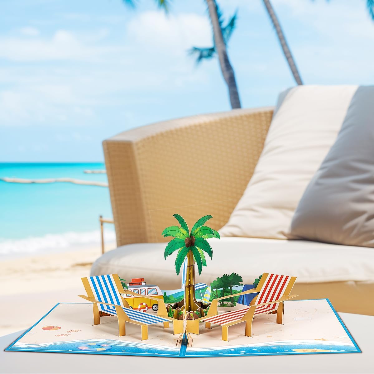 Beach Vacation Pop Up Anniversary Card, 3D Retirement Pop Up Cards, Birthday Card, Valentine's Day Card, Thinking of You For All Occasion.