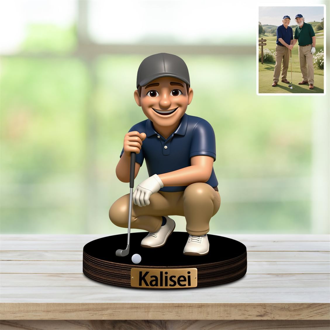 Personalized Golf Photo Cartoon Desktop Decor Custom 2D Golfer Portrait Figurine Plaque with Name Golf Lover Acrylic Sculpture Desk Sign Ornament for Men Women Family Couple Christmas Birthday